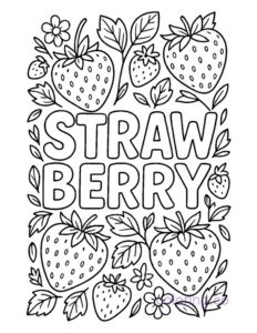 strawberry word art botanical illustration