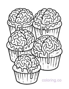 cupcakes with zombie brain frosting coloring page