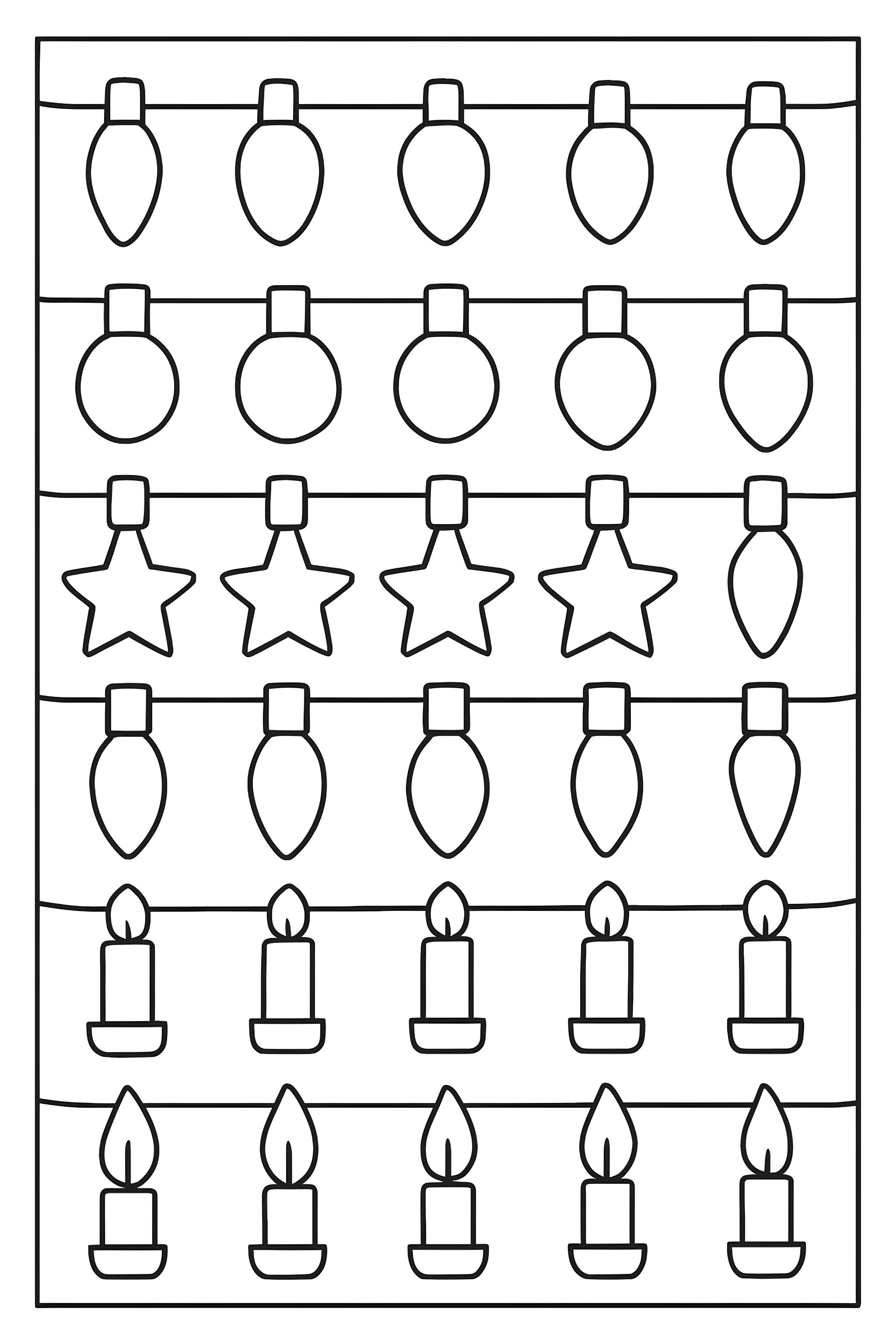 A grid of assorted Christmas lights including bulbs, stars, and candles.