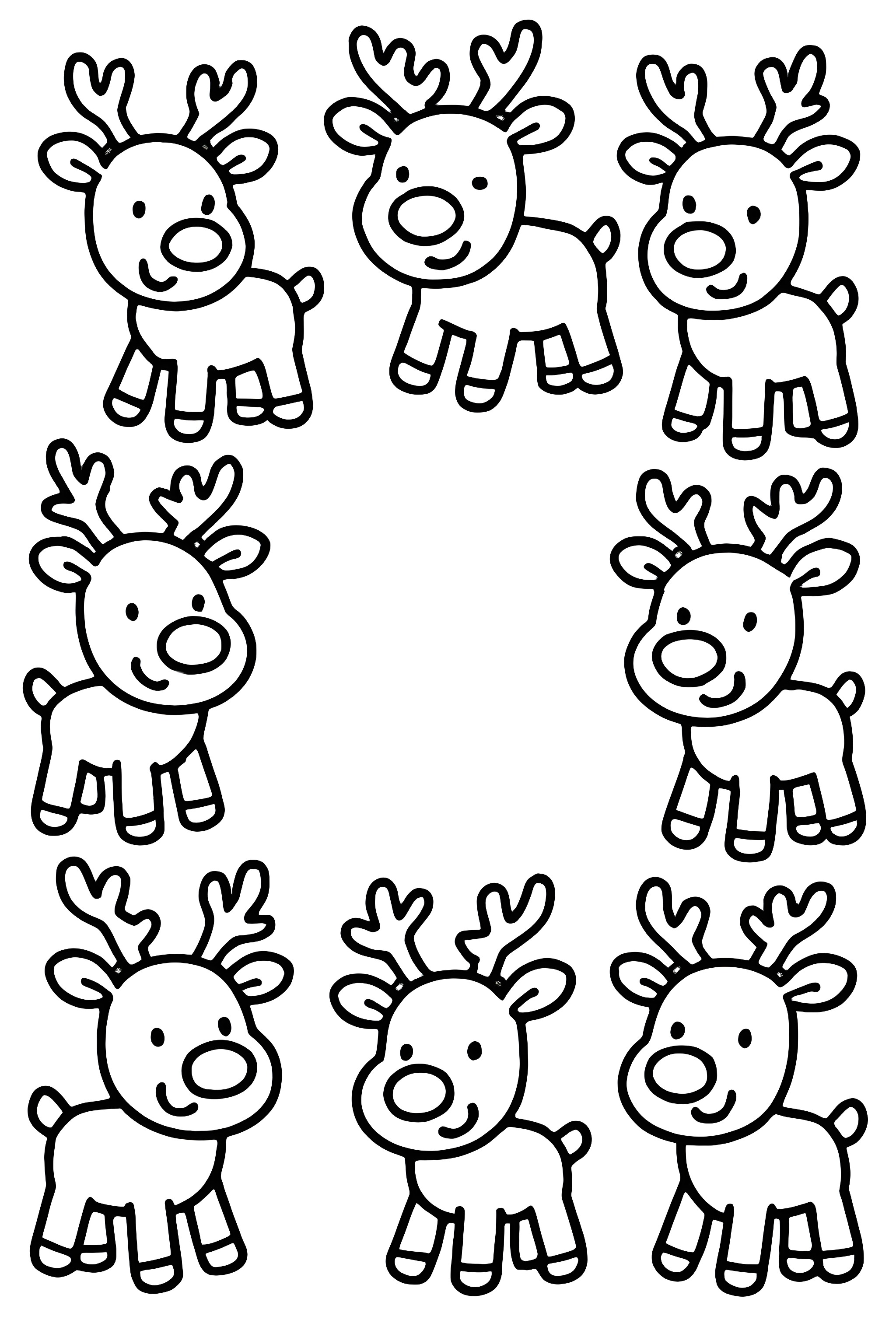 Coloring page featuring a border design of small reindeer motifs, each with antlers and smiling expressions