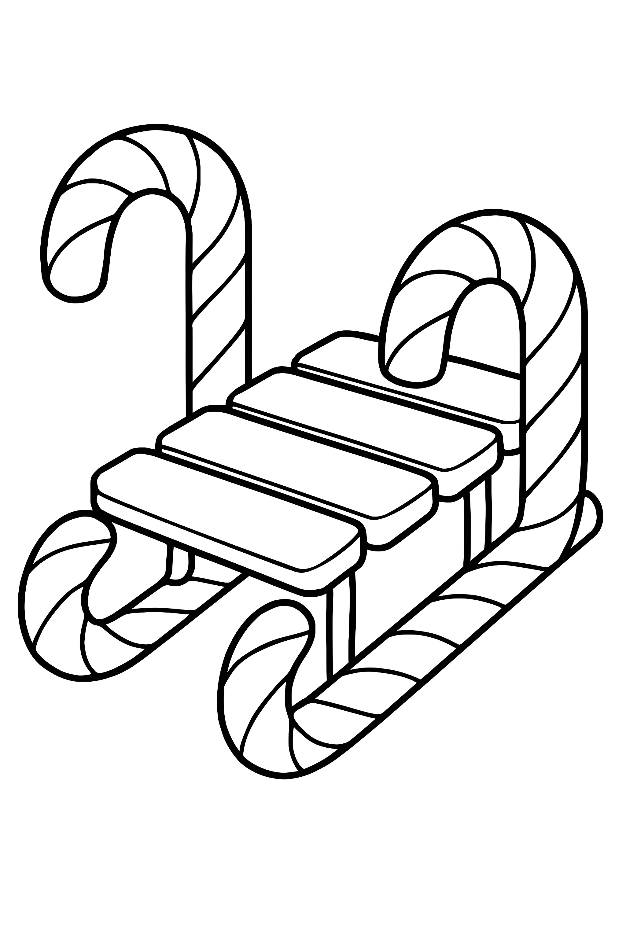 A sled constructed from red and white striped candy canes with wooden slats
