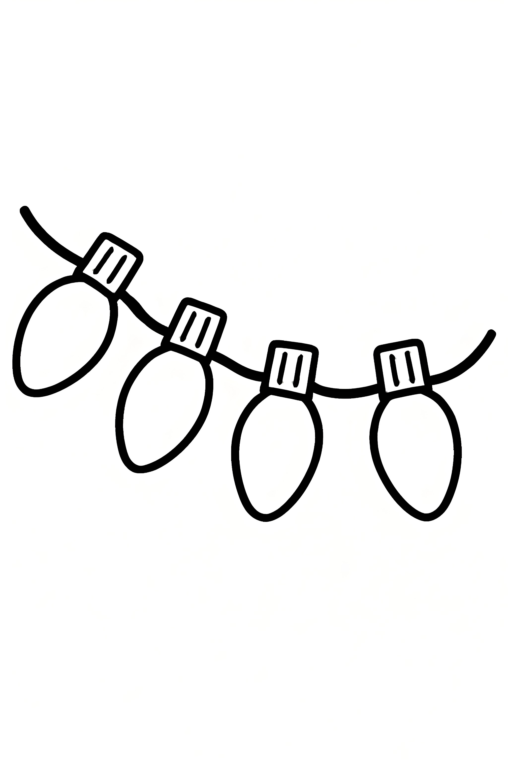Coloring page of a string of large classic Christmas lights arranged in a gentle arc.