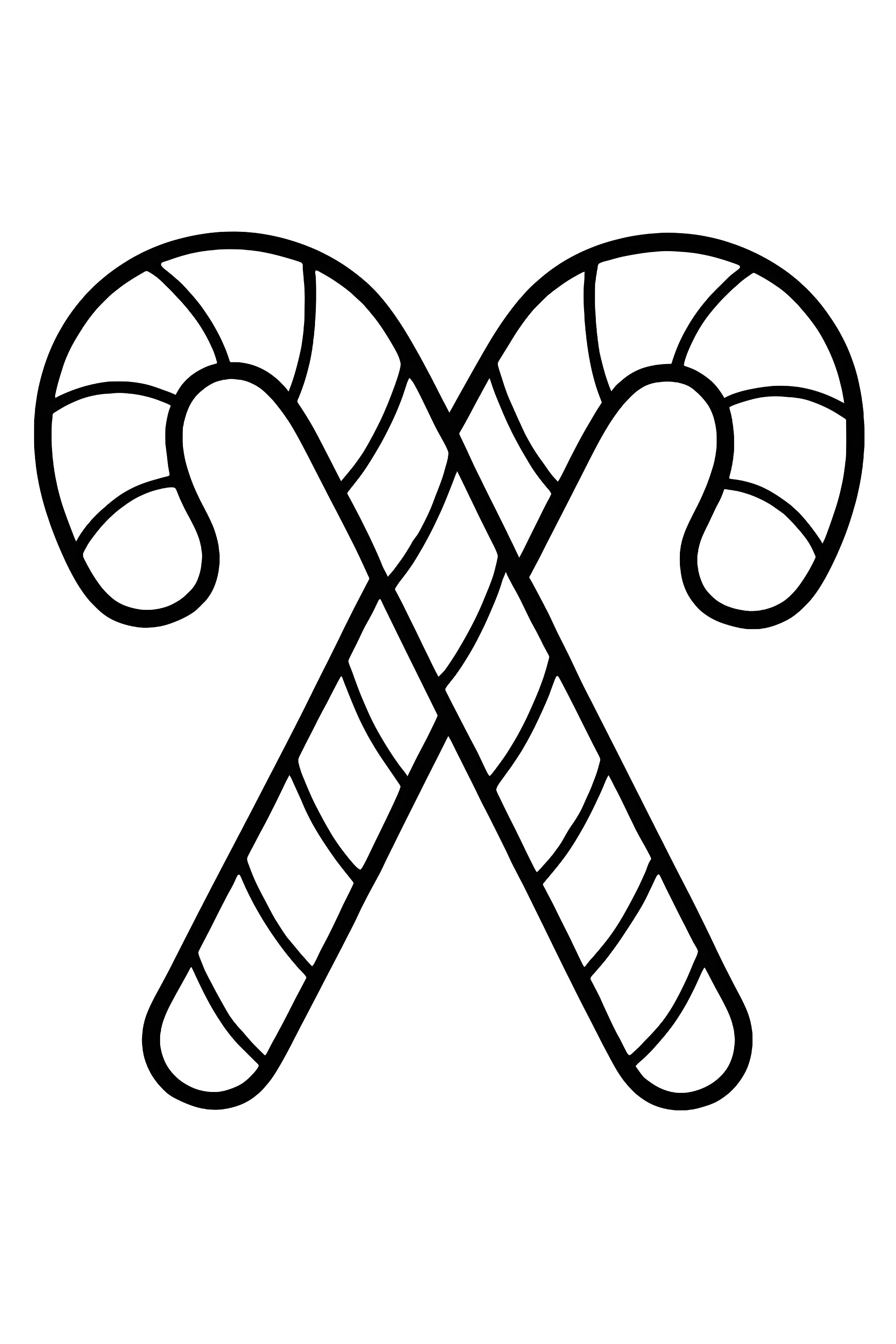 A pair of crossed candy canes that form a heart shape in the center