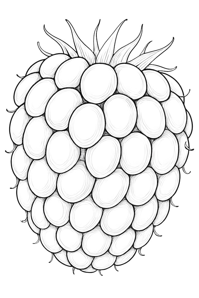 Close-up coloring page of a blackberry showing its detailed surface and small drupelets
