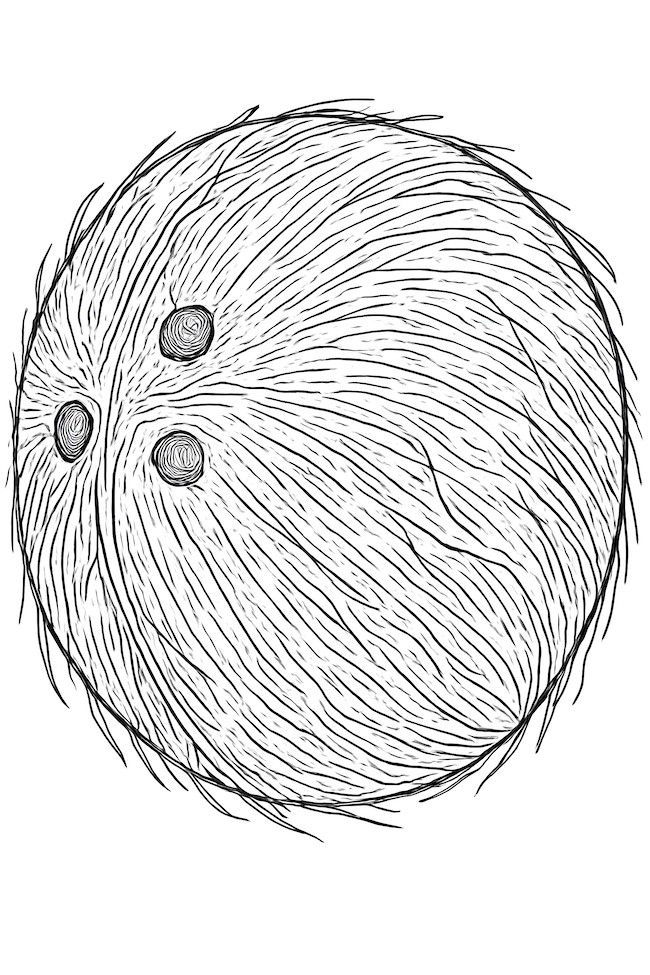 Close-up illustration of a coconut's textured surface featuring natural furrowed lines and dots