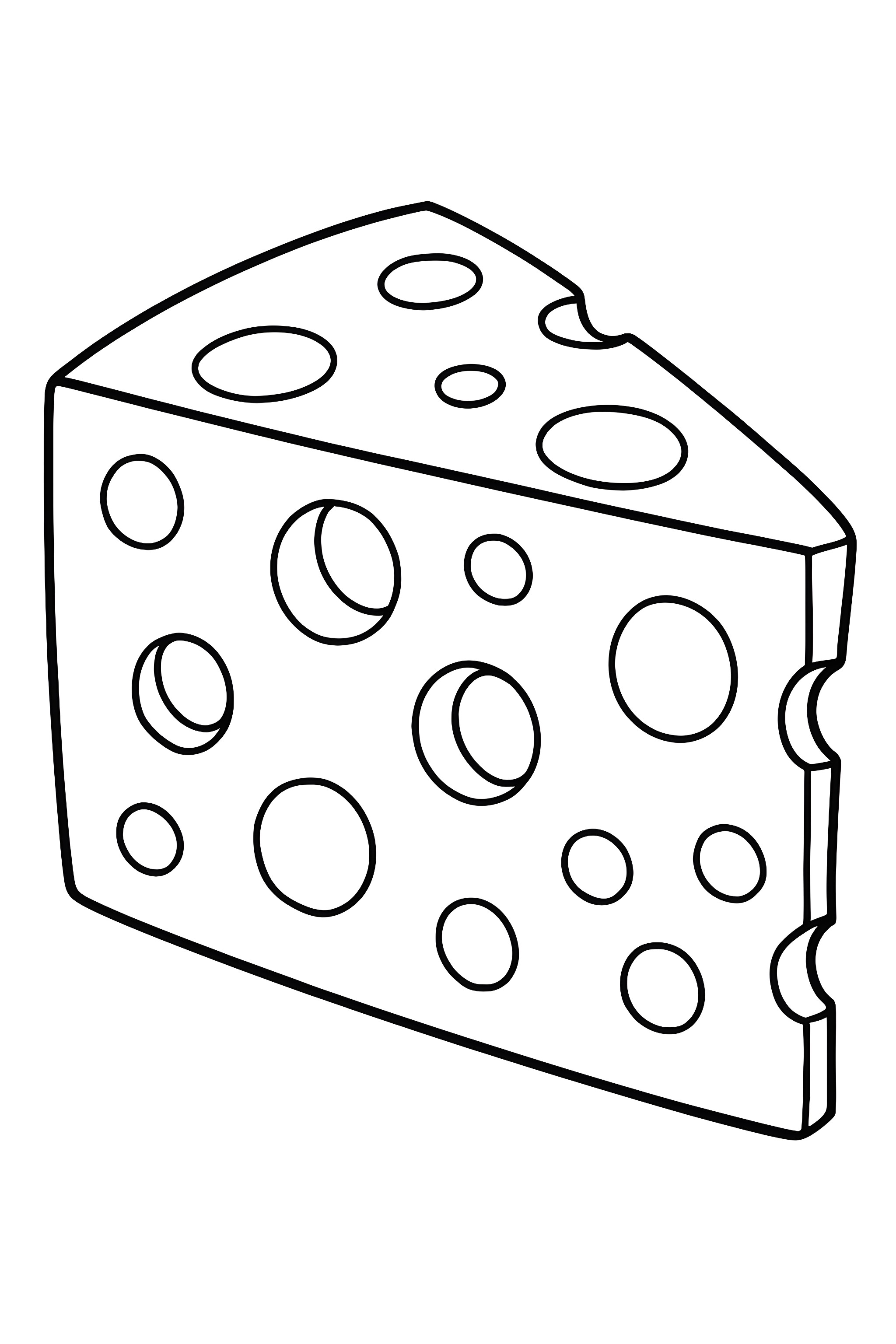 A block of gruyere cheese featuring various holes and a distinct shape