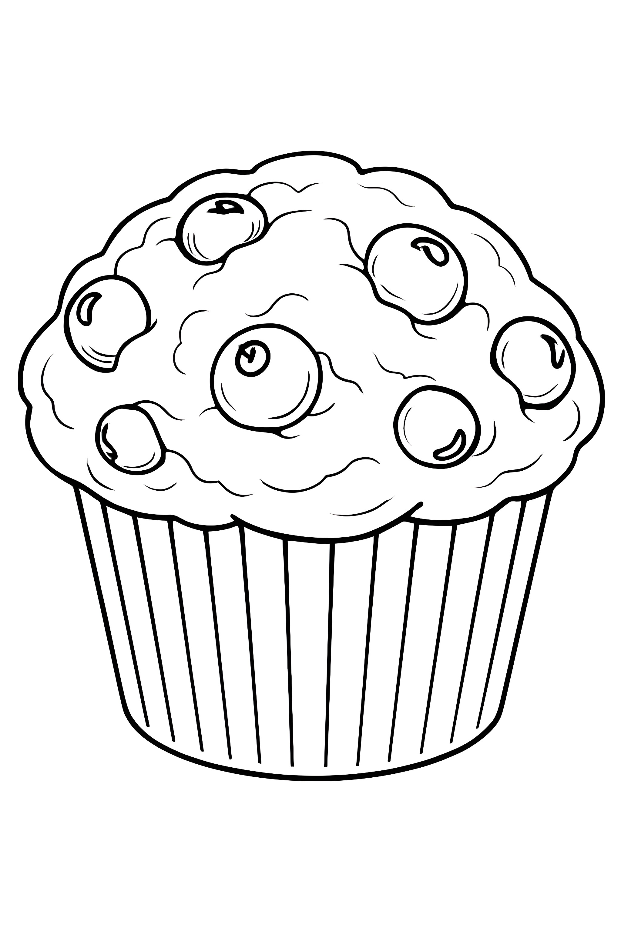 Coloring page of a detailed muffin with cranberries peeking out from the top