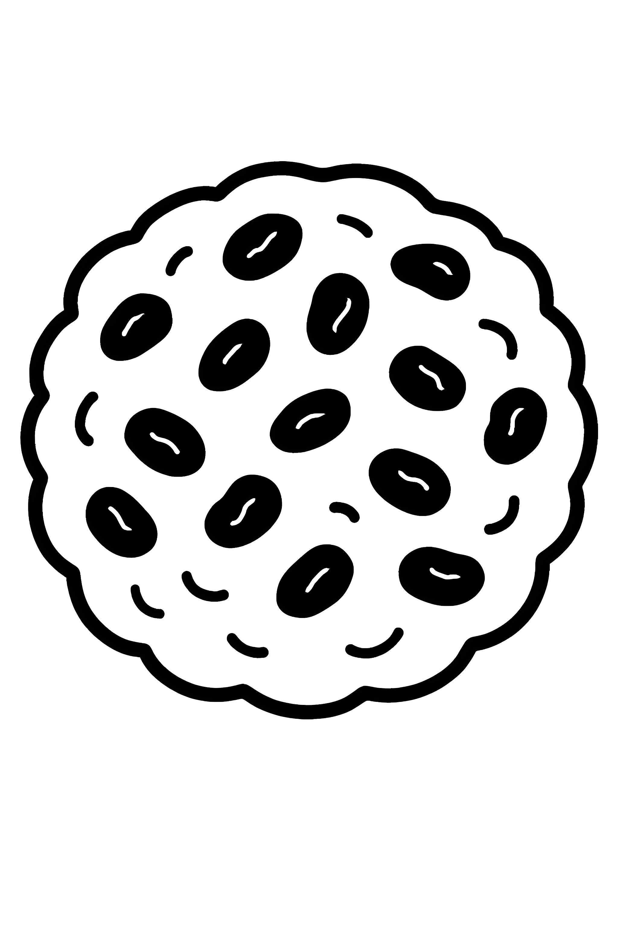 Coloring page featuring a single oatmeal raisin cookie with visible texture and distinct round shape, adorned with raisins