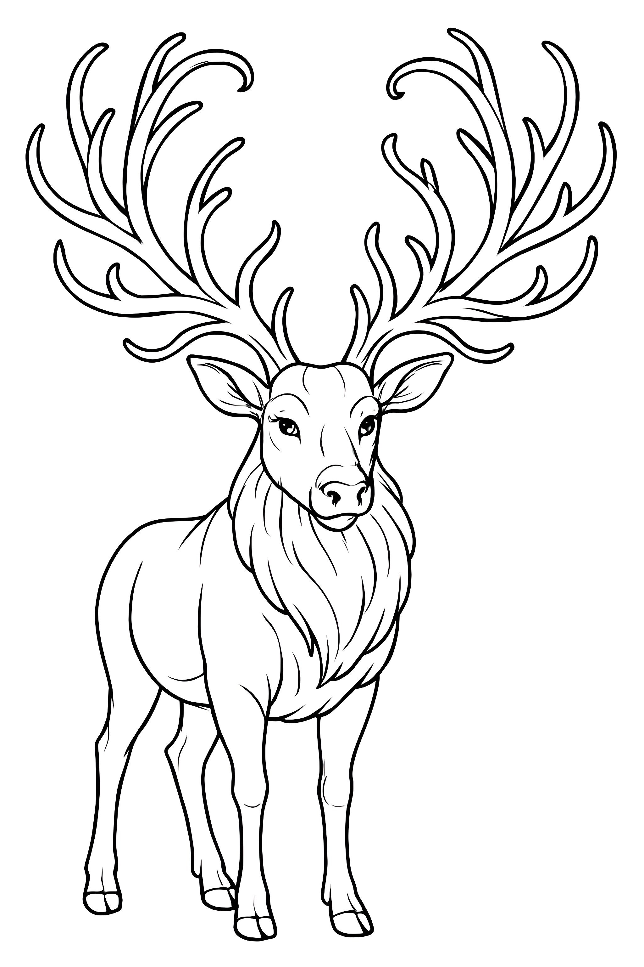 A reindeer with large, elaborate antlers and a detailed mane, standing upright.