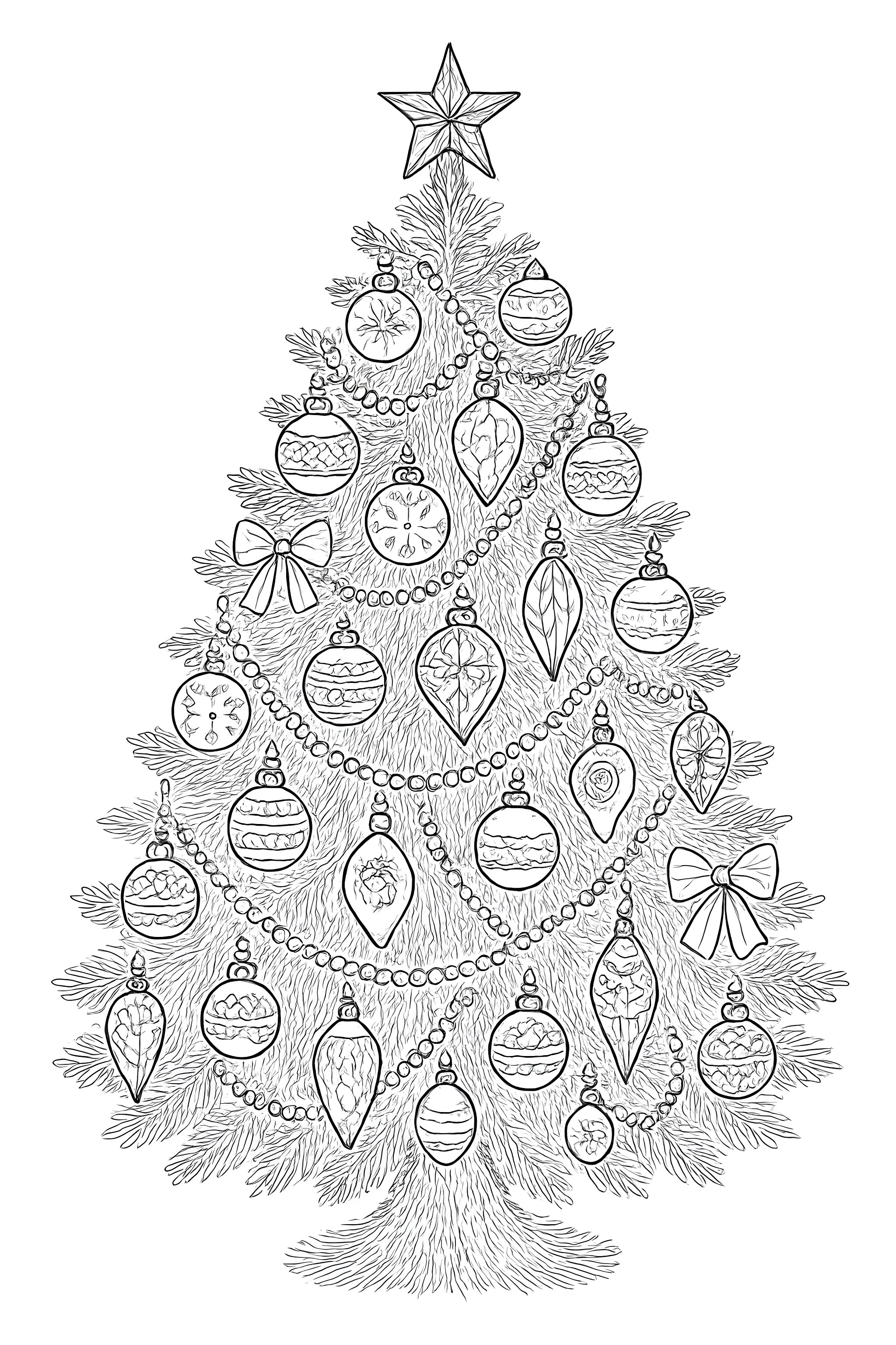 A lavish Christmas tree adorned with various gold and silver ornaments and a star on top