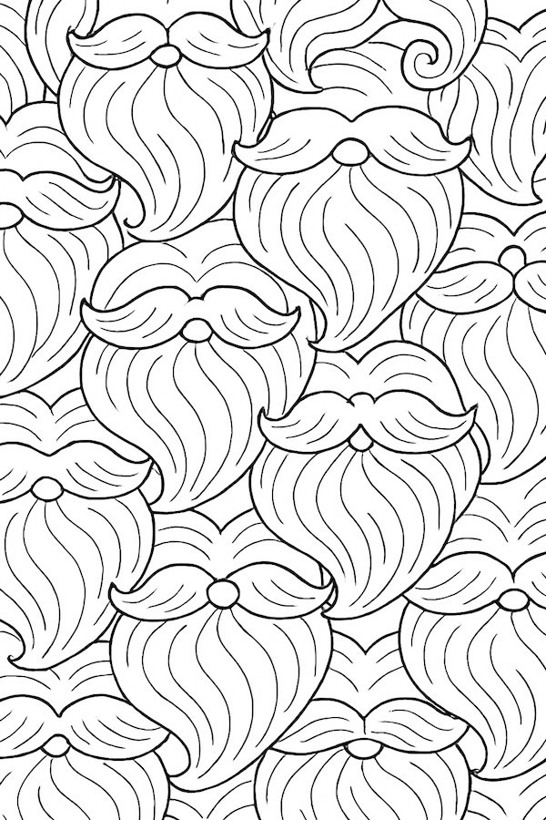 Pattern of delicate Santa beards intertwined, featuring wavy lines and detailed mustaches
