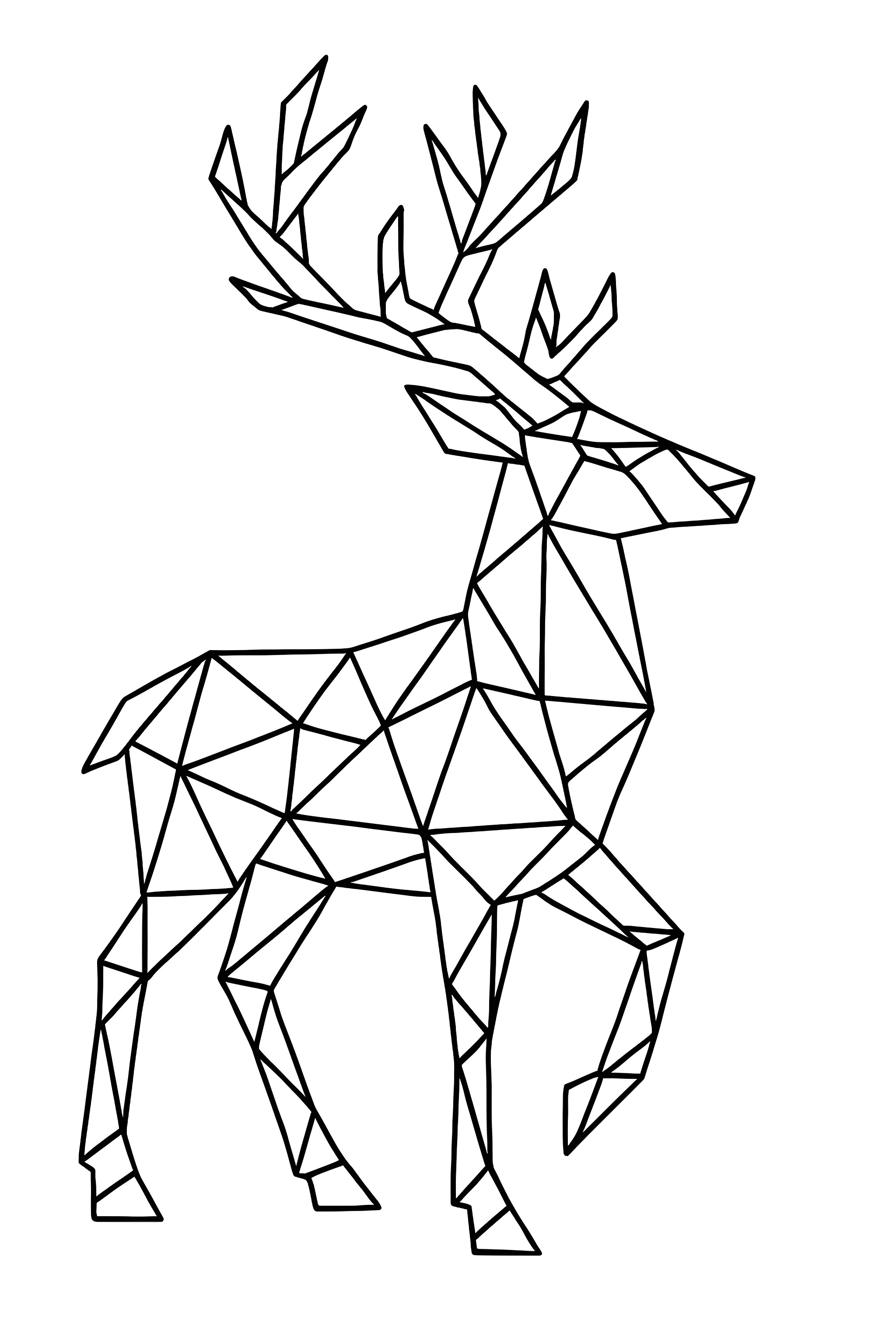 A reindeer made of geometric shapes, showcasing a detailed outline with prominent antlers and a walking pose
