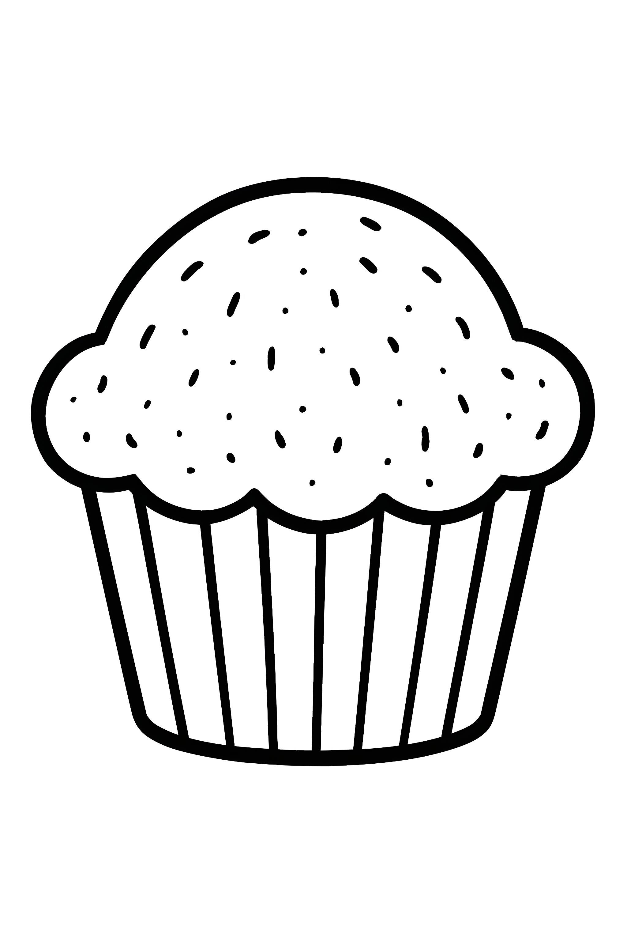Coloring page of a plain muffin with a grainy texture and decorative ridges on the base