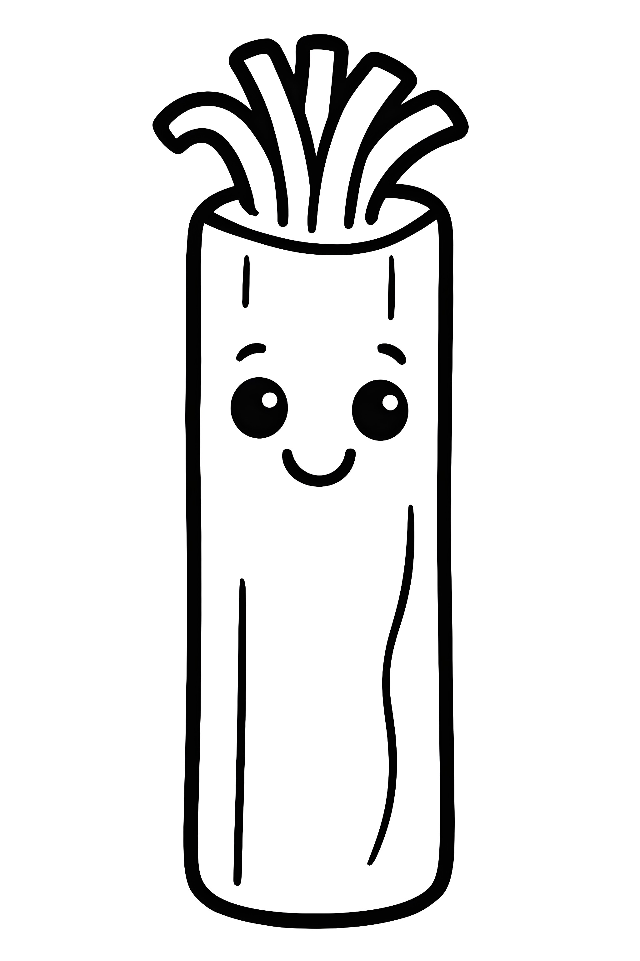 Coloring page of a single piece of string cheese with a smiling face and playful eyes