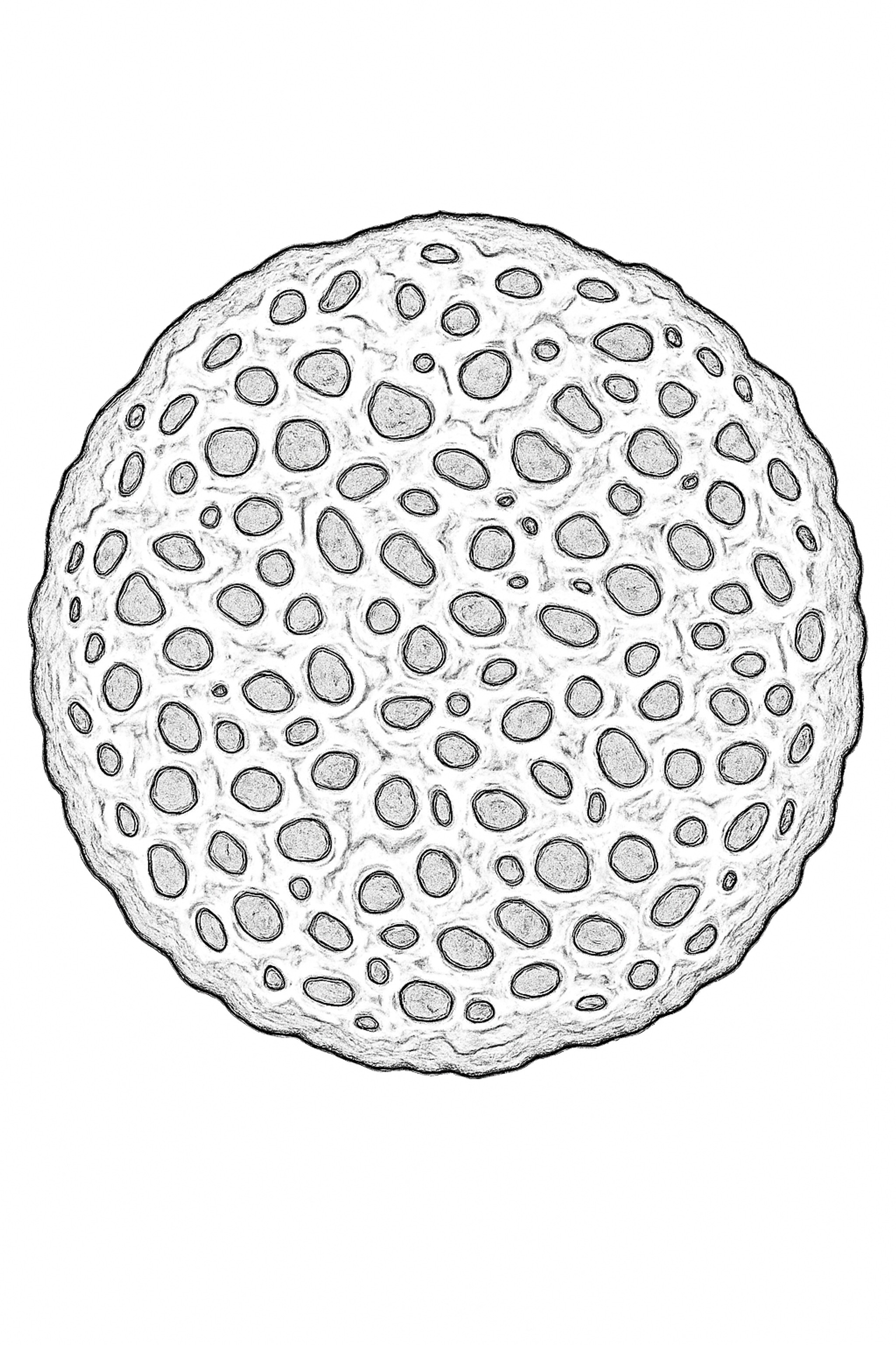 Coloring page featuring a lace cookie with detailed textures and circular holes on its surface