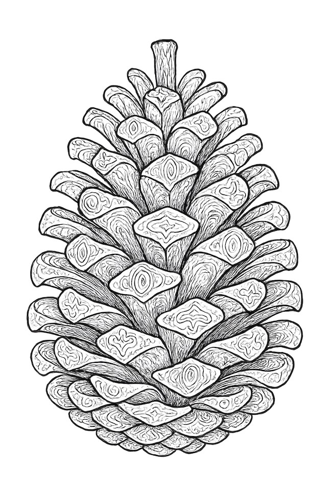 Pinecone with detailed scales, patterns, and textures