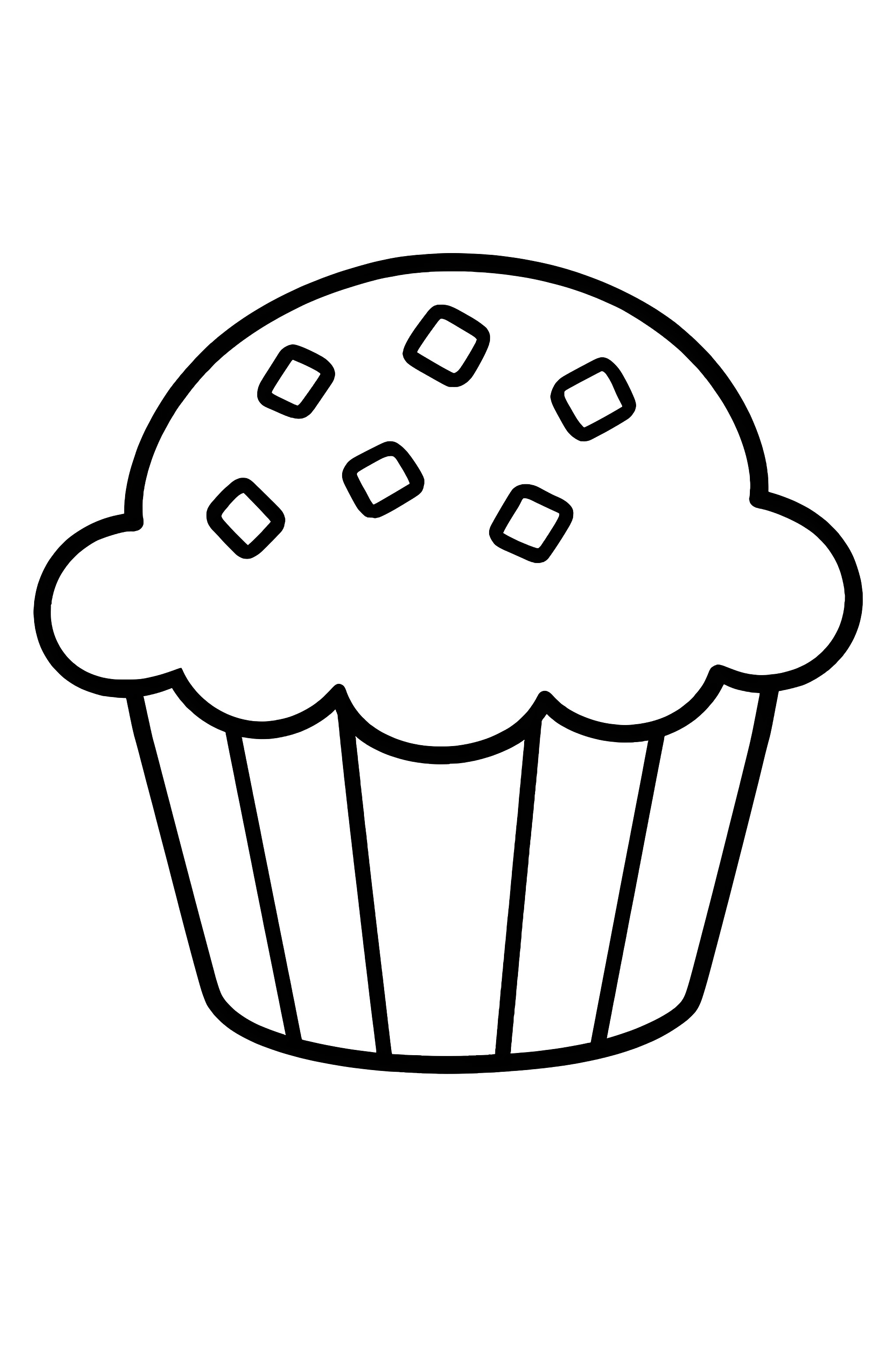 Coloring page of an oversized muffin topped with sugar crystals and varying geometric shapes