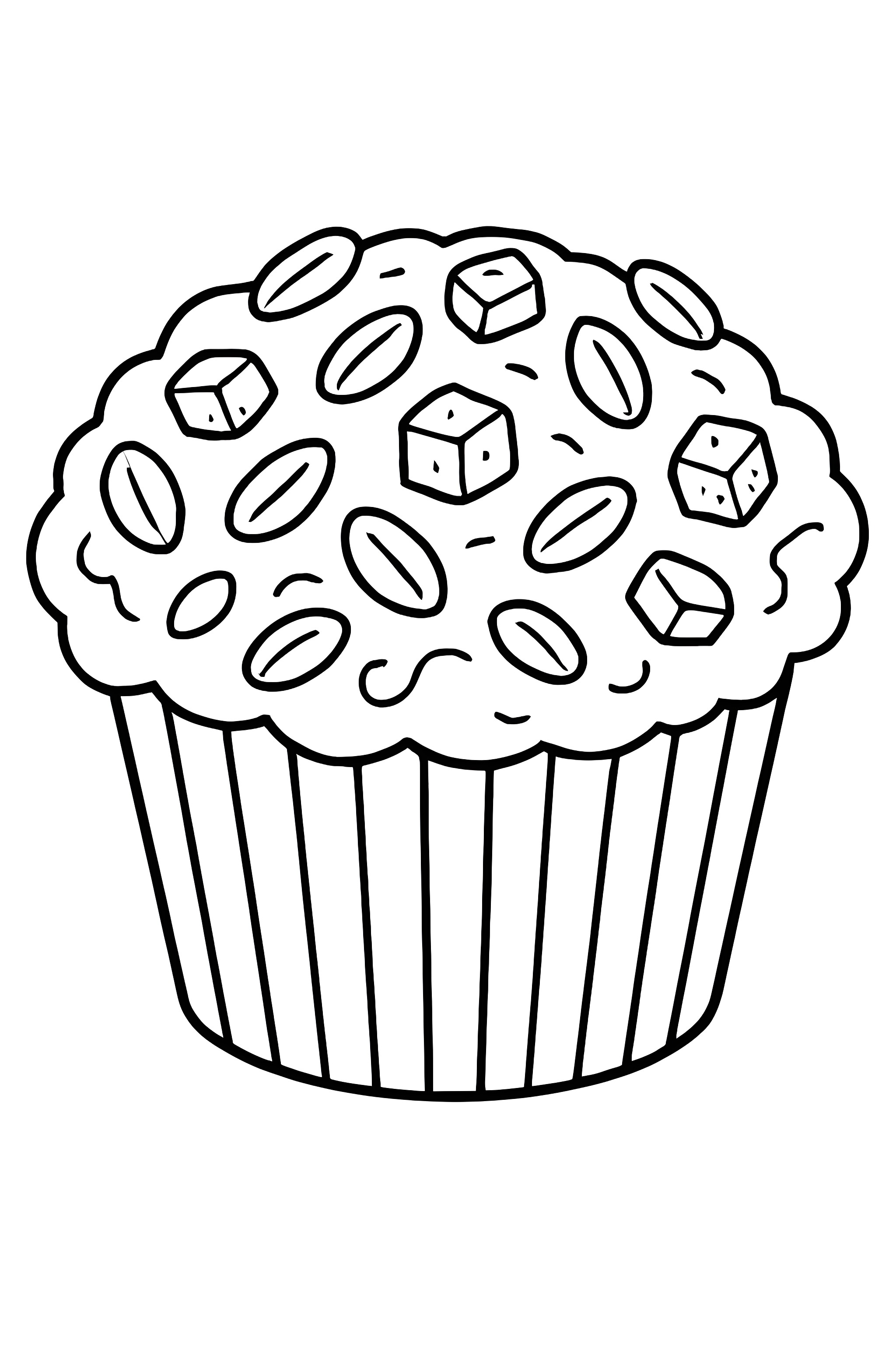 Coloring page of a muffin topped with oats and small dried fruit pieces