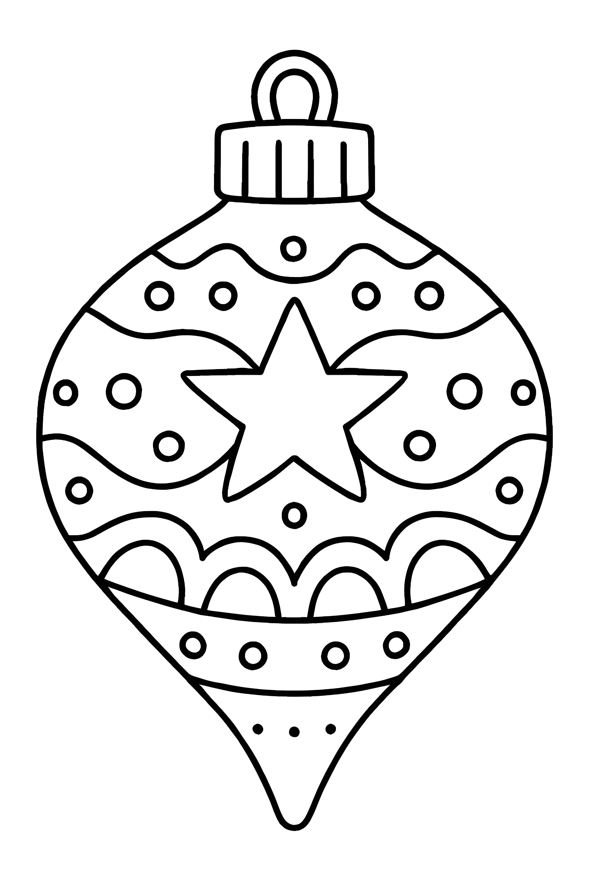 Coloring page of a large ornamental Christmas light featuring a star and decorative patterns
