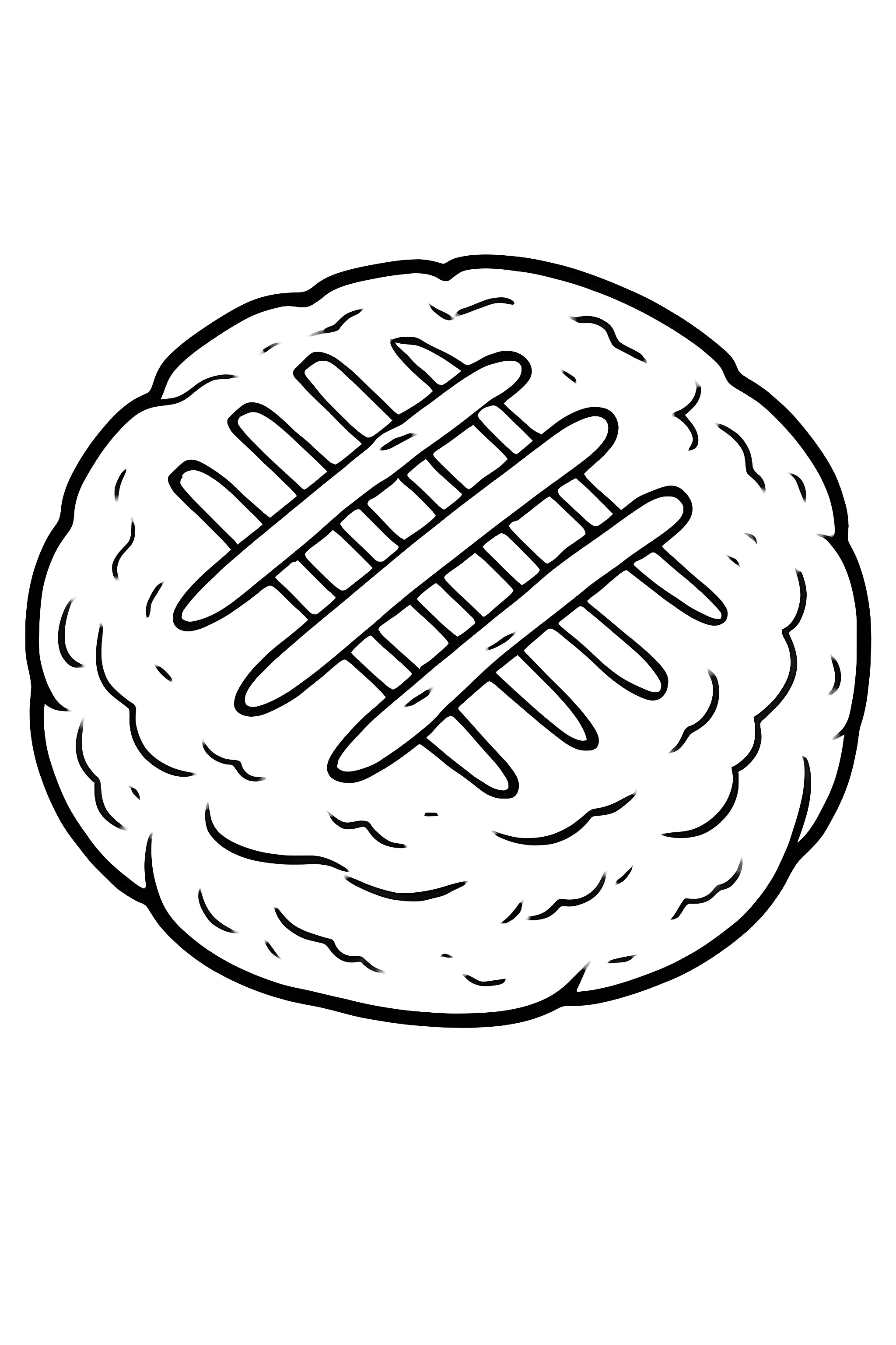Coloring page of a peanut butter cookie featuring a fork pattern imprinted on top