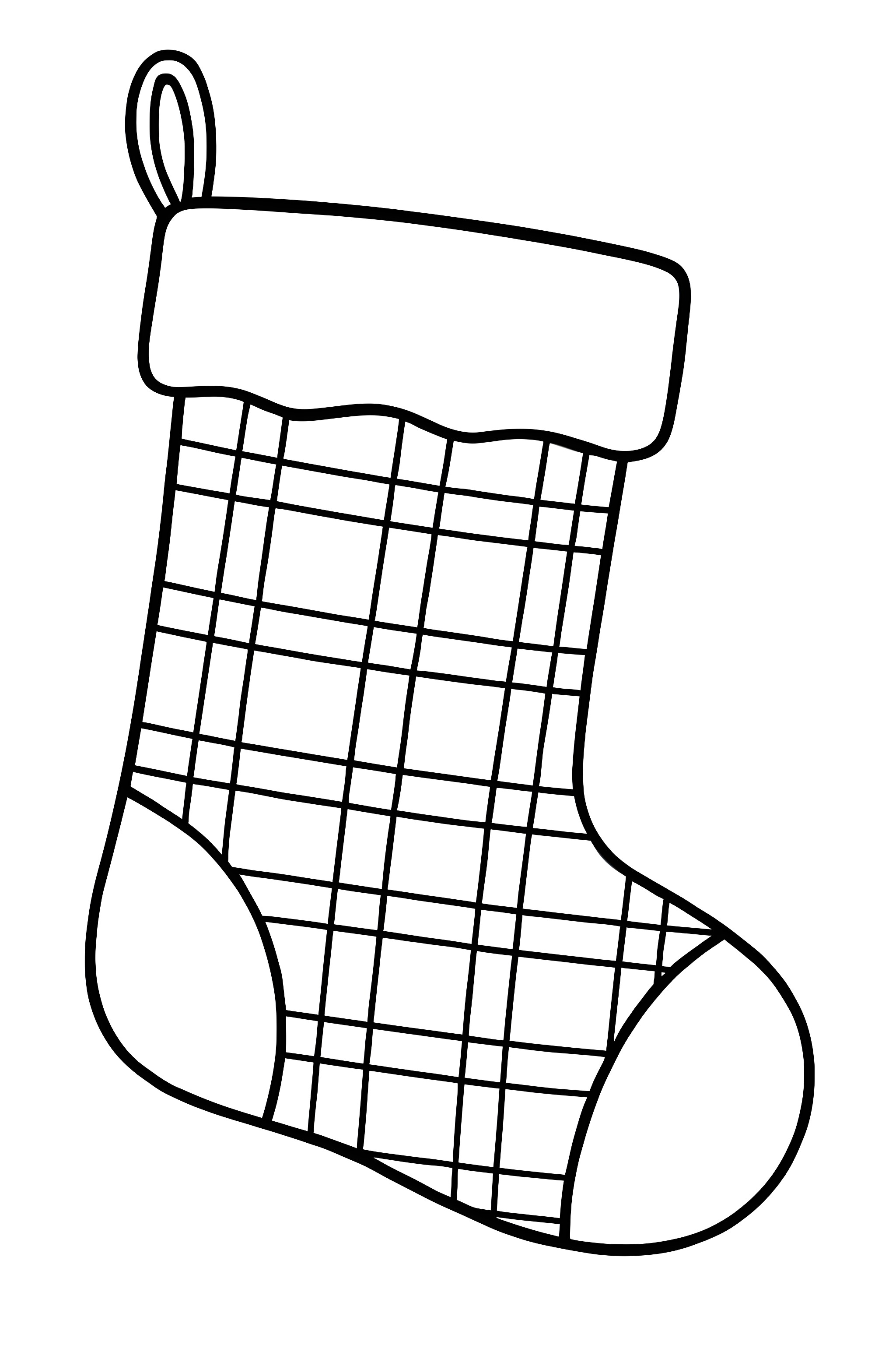A Christmas stocking adorned with a traditional plaid pattern and a fluffy top cuff