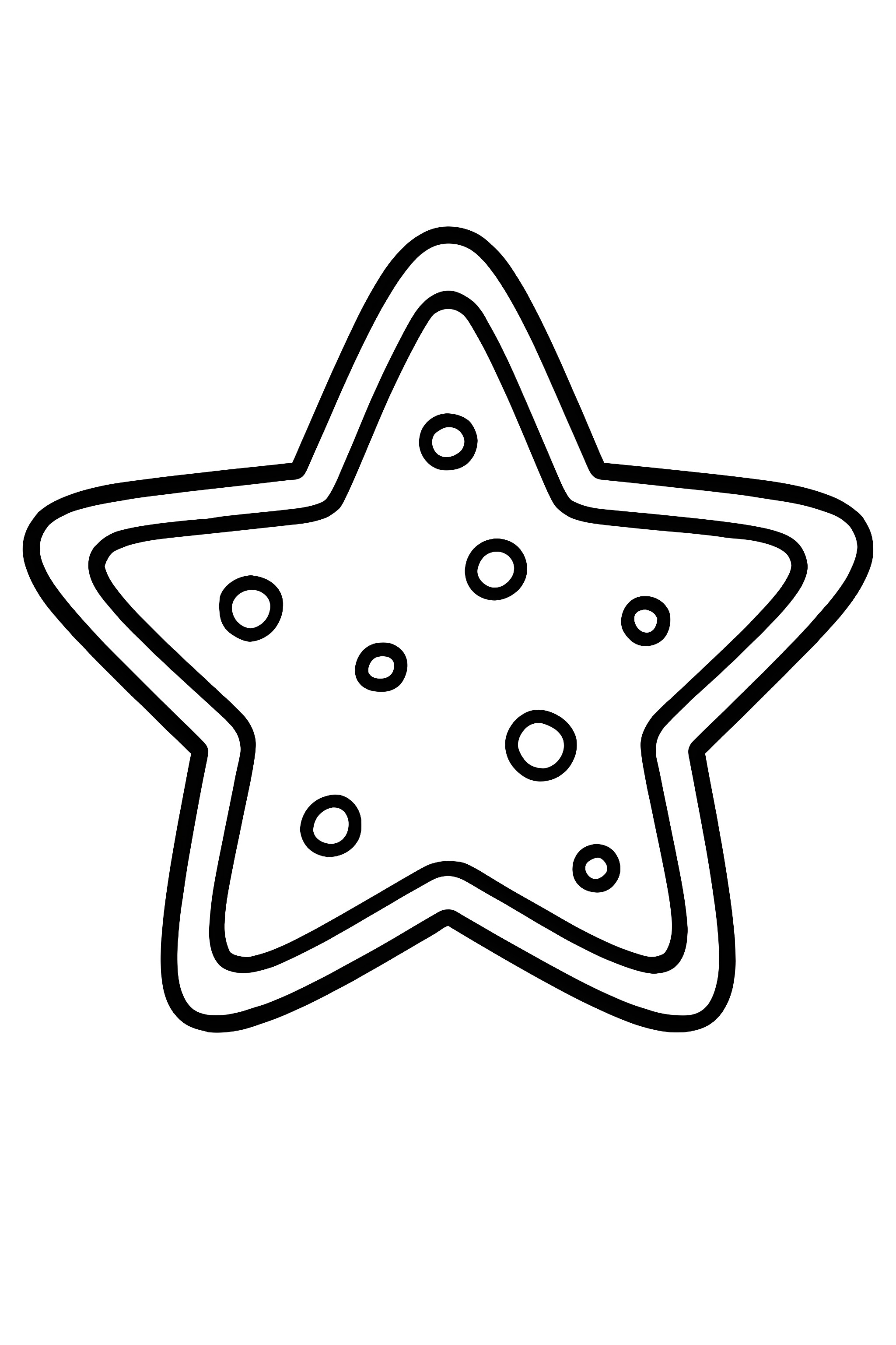 Coloring page of a plain sugar cookie in the shape of a star with decorative dots