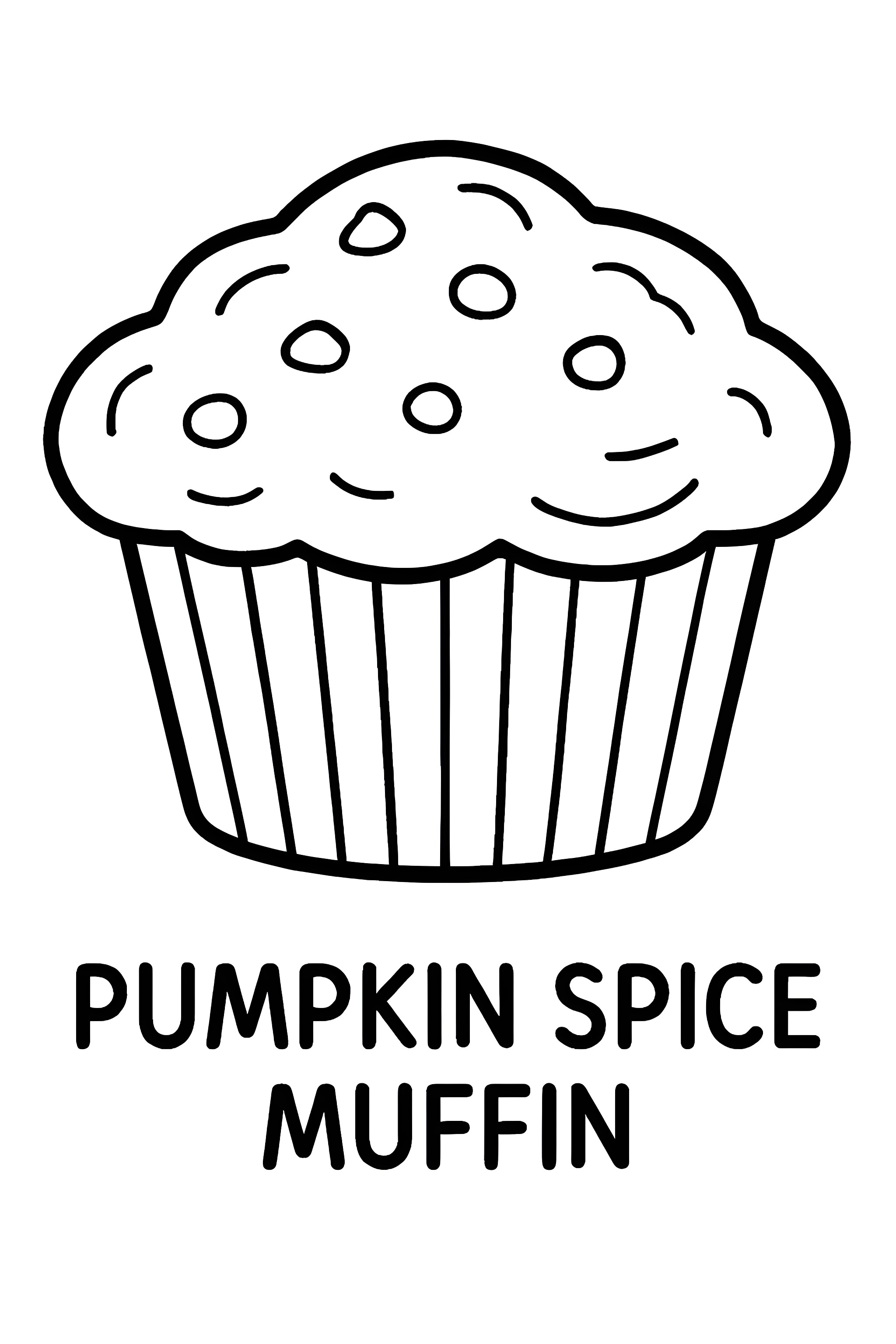 Coloring page featuring a pumpkin spice muffin with a golden brown top and decorative sprinkles