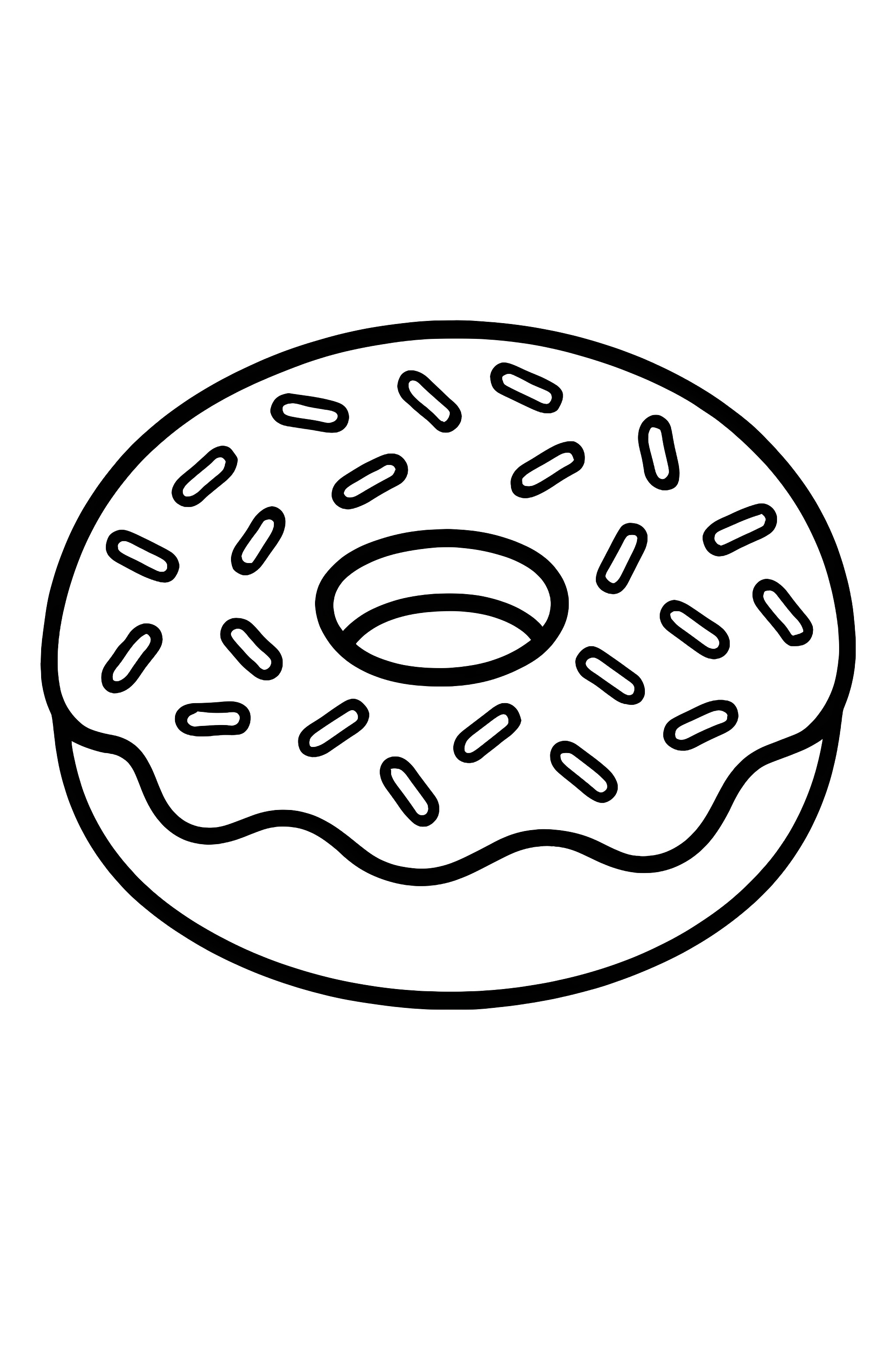Coloring page featuring a realistic glazed donut with colorful sprinkles on top and a distinct center hole