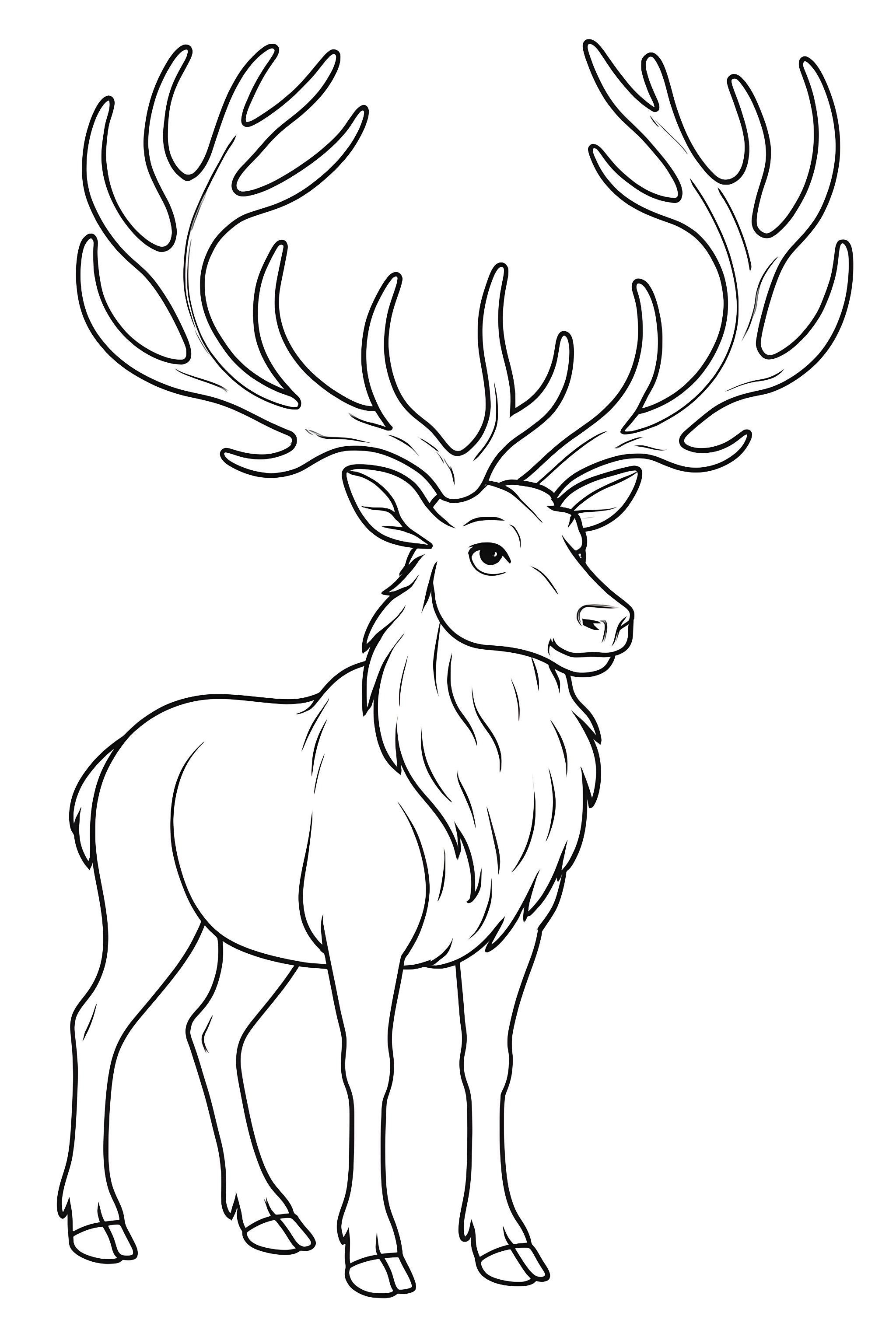 A reindeer with an unusually large antler rack, standing upright with a detailed coat and distinctive facial features
