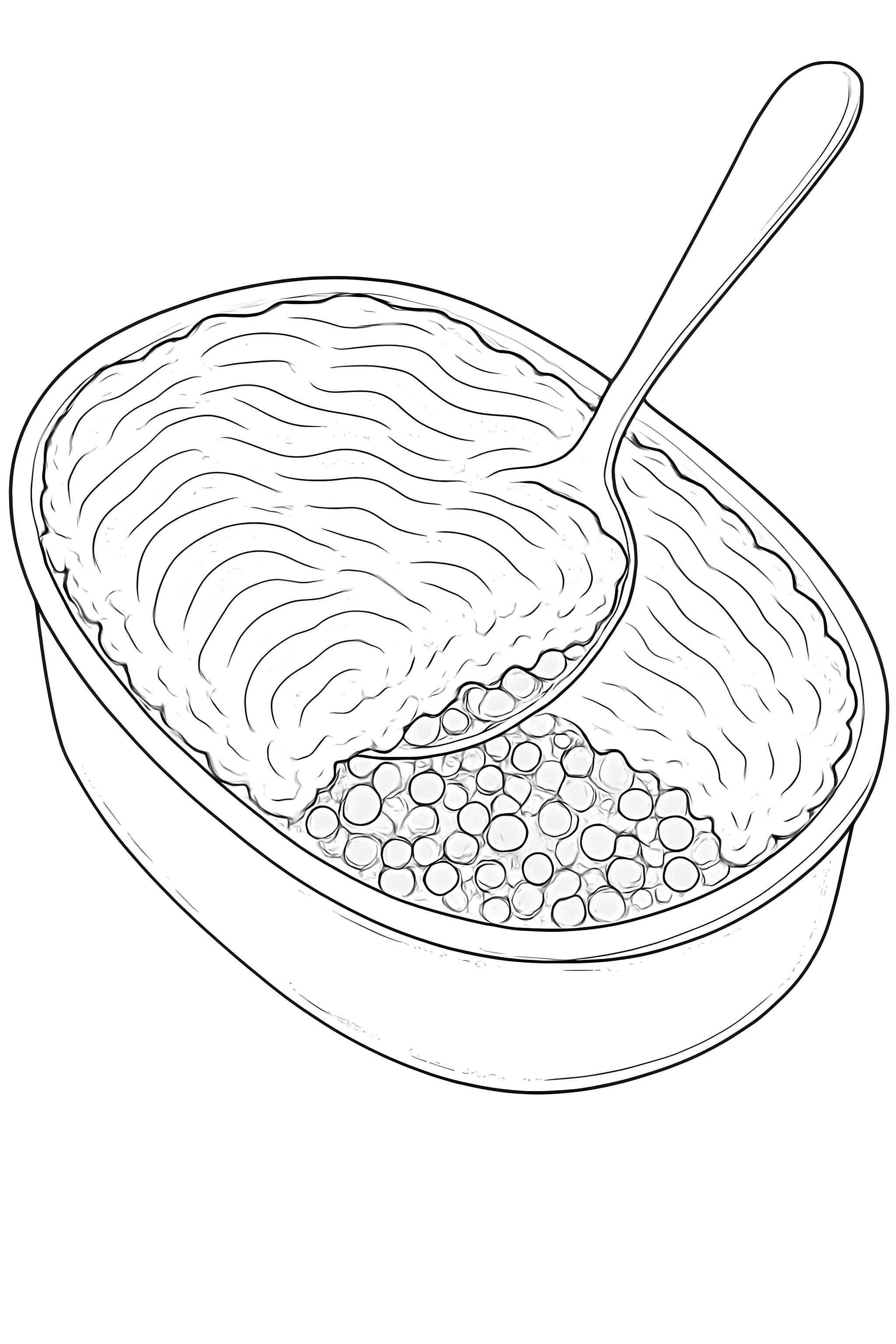 A traditional shepherd's pie topped with mashed potatoes and a spoon.