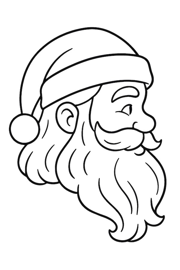 Side profile of Santa's face featuring a fluffy beard and a festive hat with a pom-pom