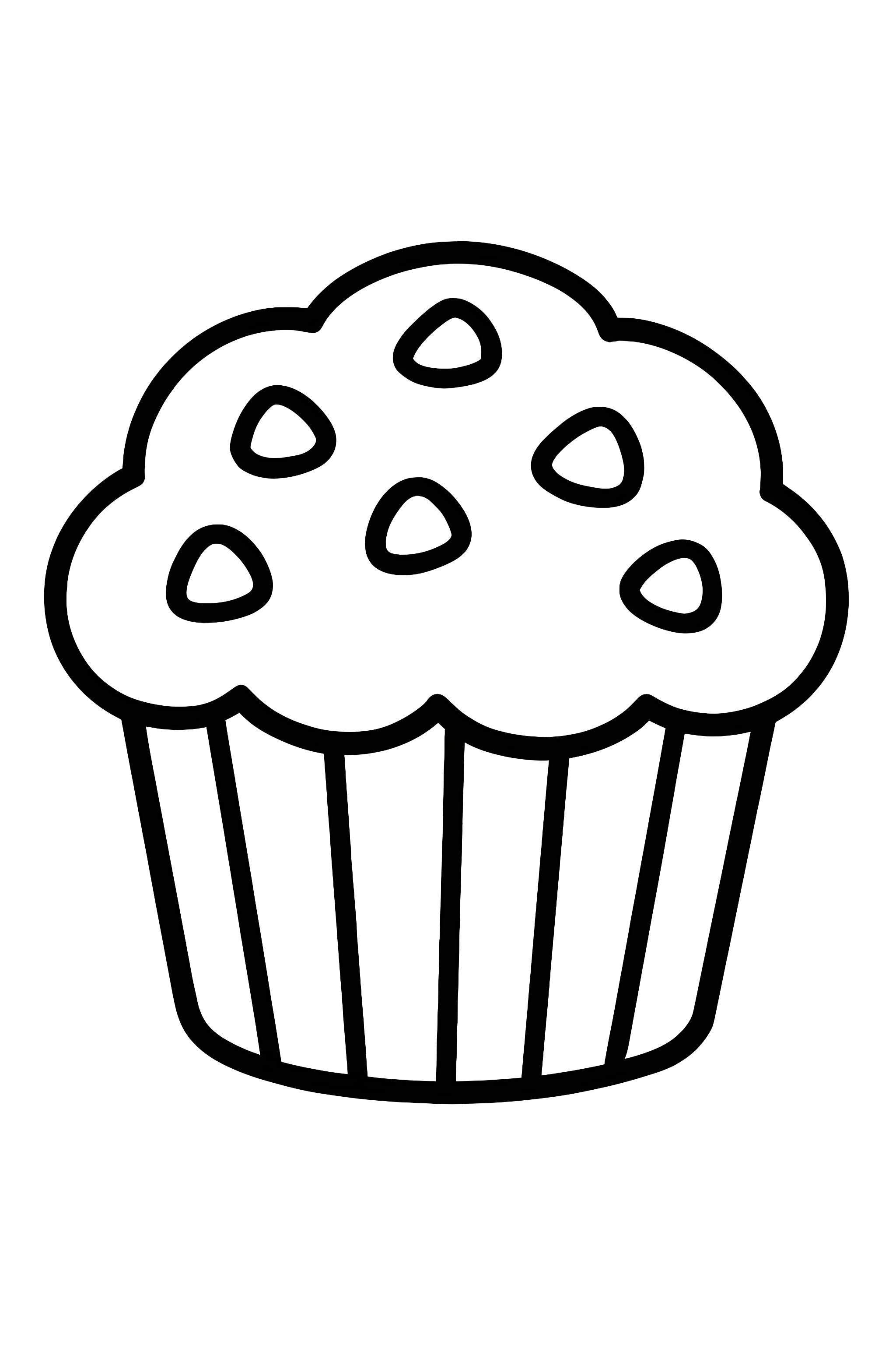 Coloring page of a single muffin topped with chocolate chips and a textured surface