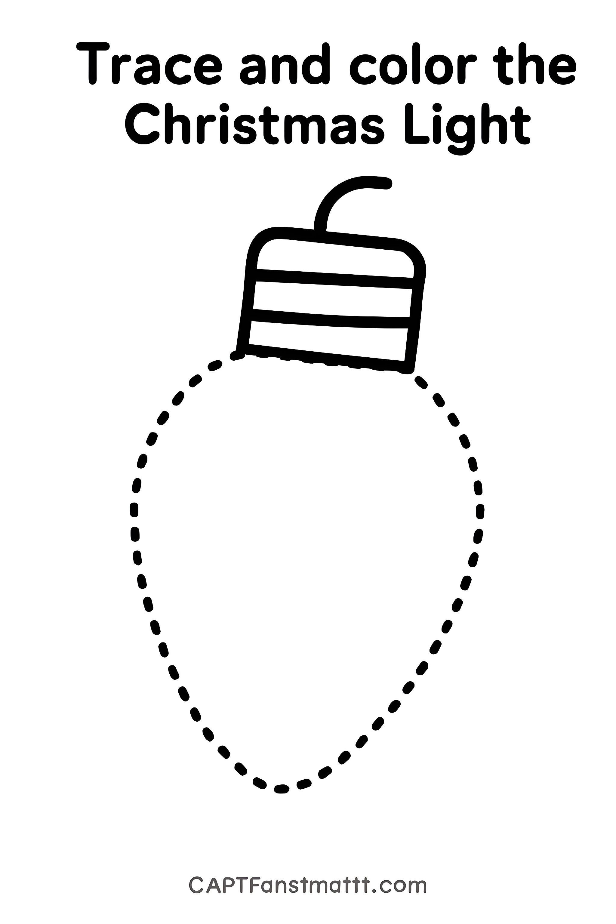 A single Christmas light bulb with a dotted traceable outline and a striped top