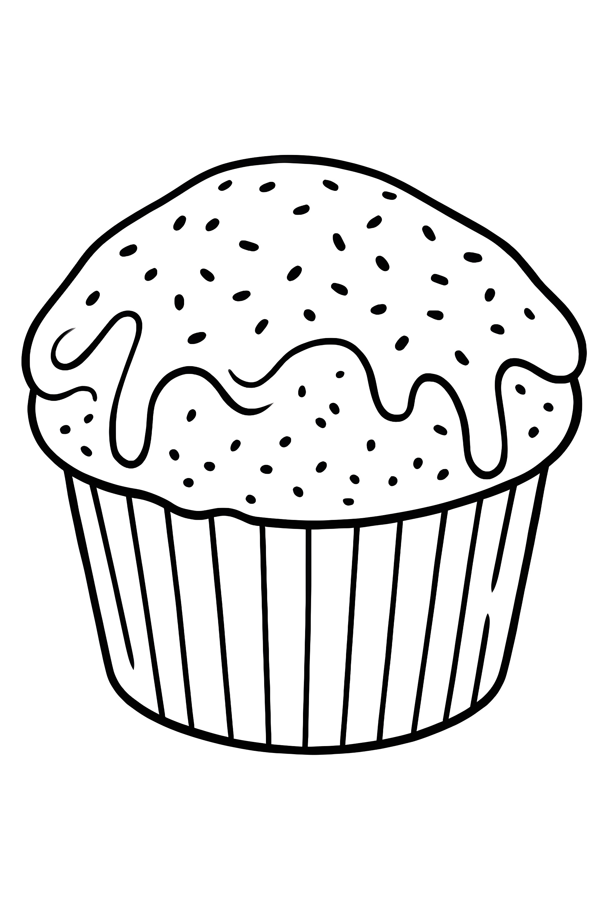 Coloring page of a single lemon poppy seed muffin topped with a shiny glaze and sprinkled with poppy seeds, set against a white background