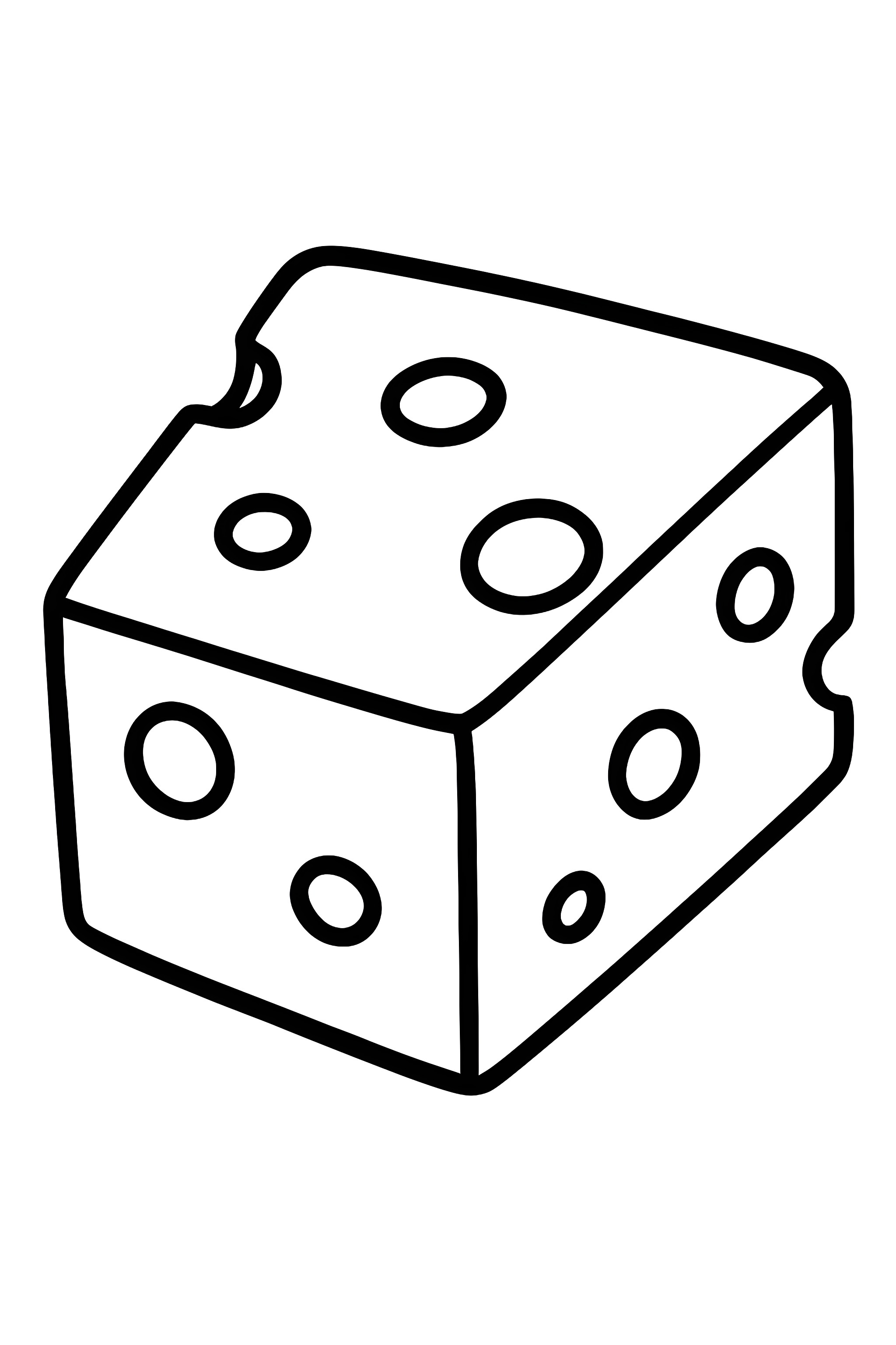 Coloring page of a slice of American cheese featuring rounded edges and distinct bubbles