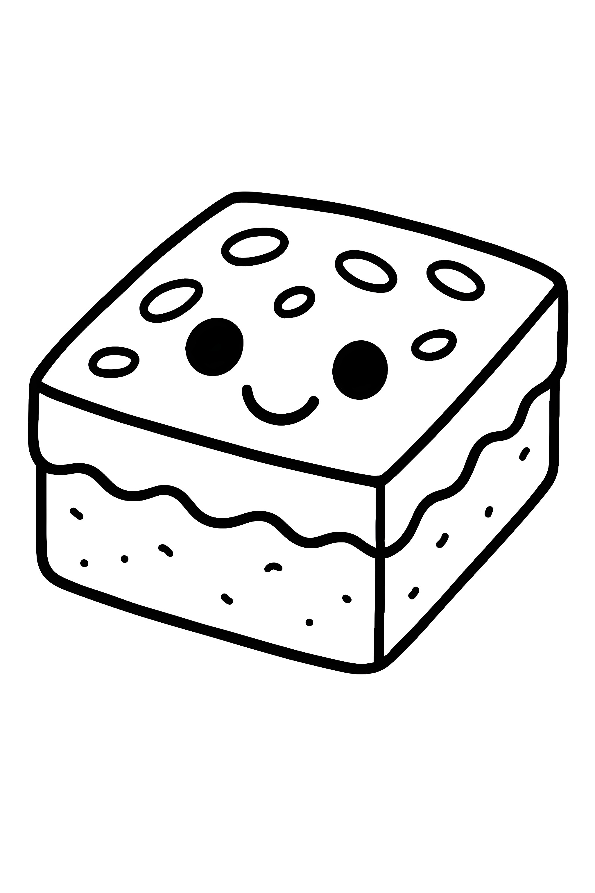 Coloring page of a brownie square with a smiling face and round sprinkles on top