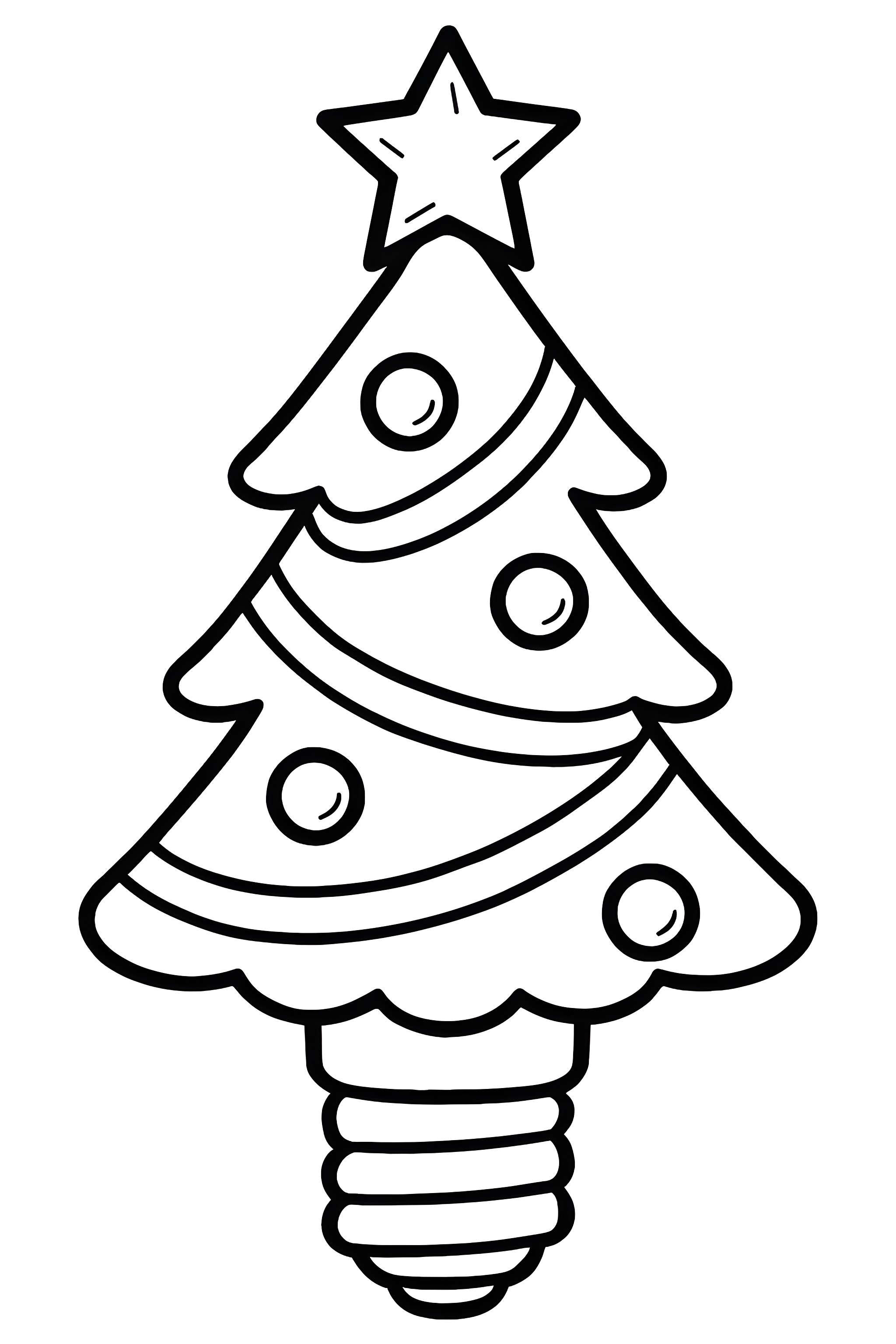 A Christmas tree shaped light with a star on top and round ornaments on the branches