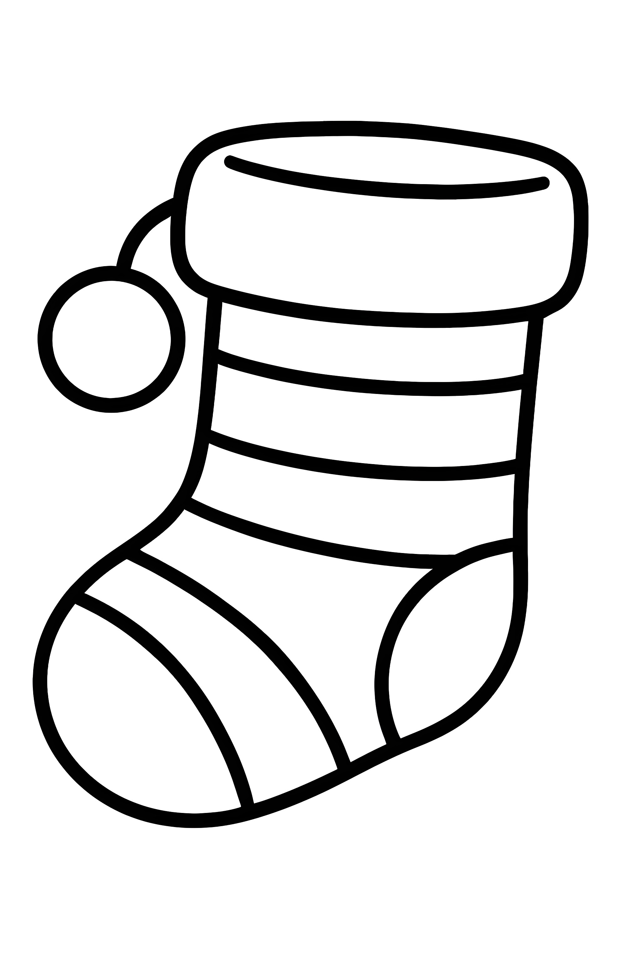 Striped Christmas stocking featuring a fluffy pom-pom at the top and decorative patterns throughout the design