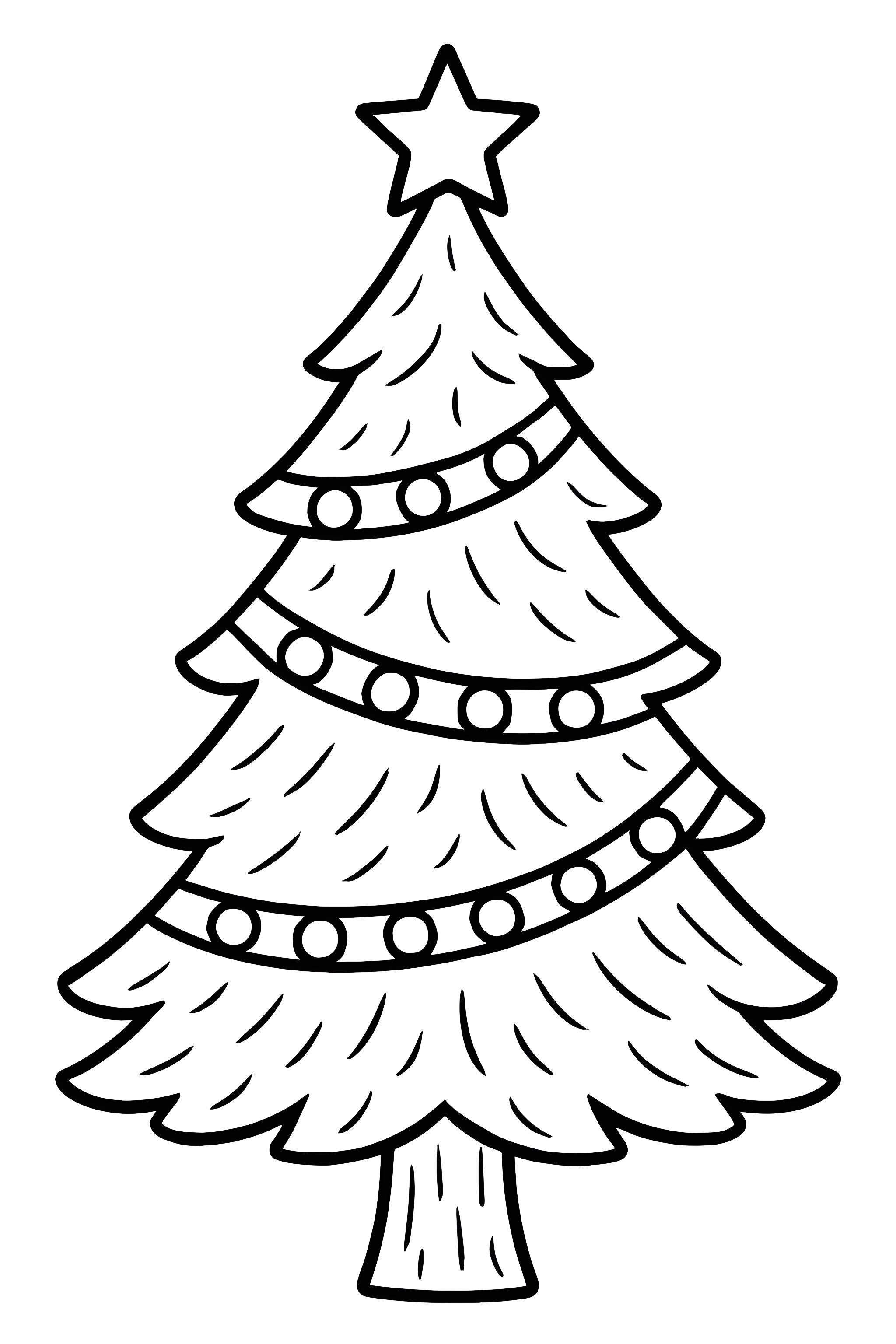 A tall Christmas tree with colorful striped lights and a star on top