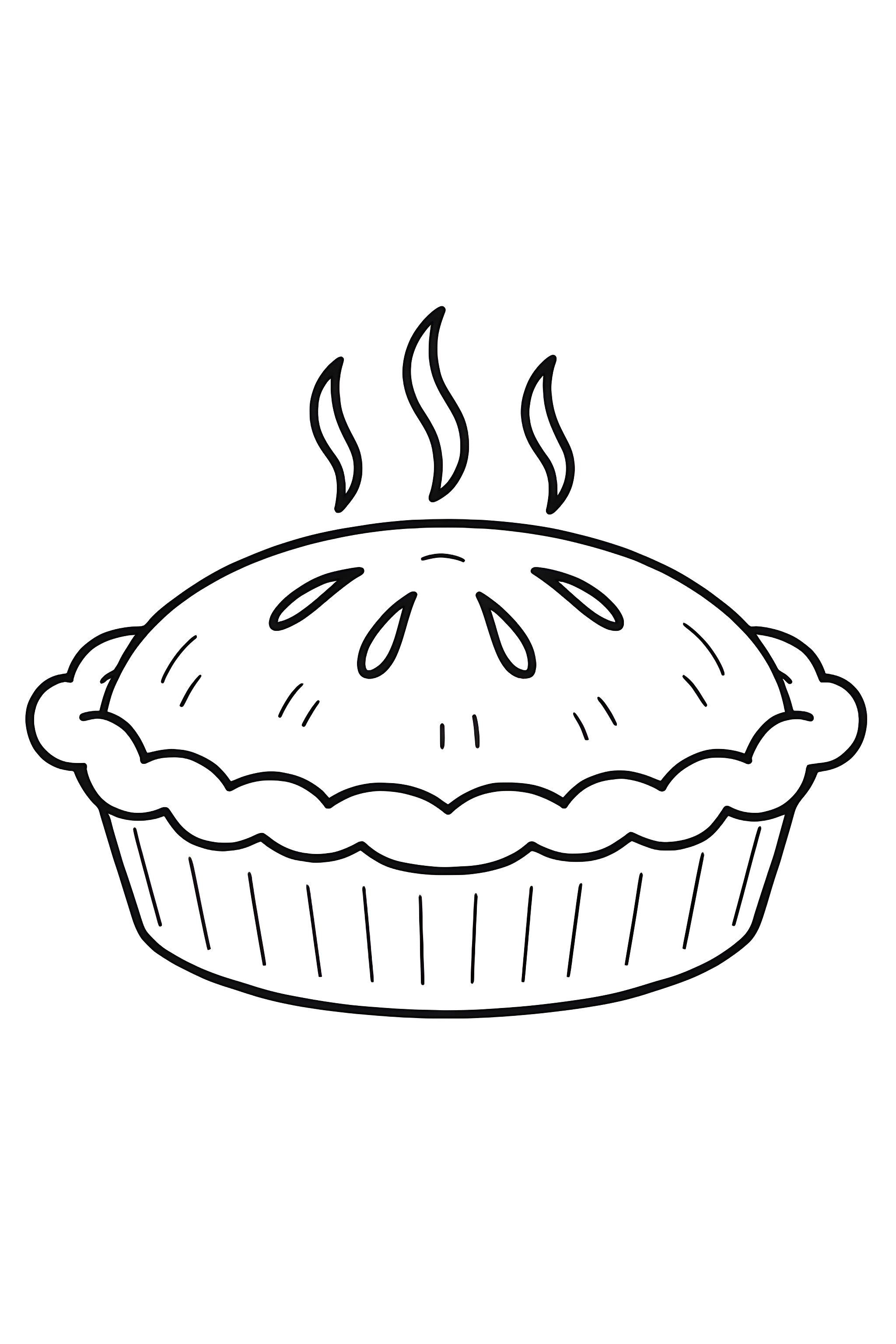 Coloring page of a traditional blueberry pie featuring a full top crust and steam wafting above