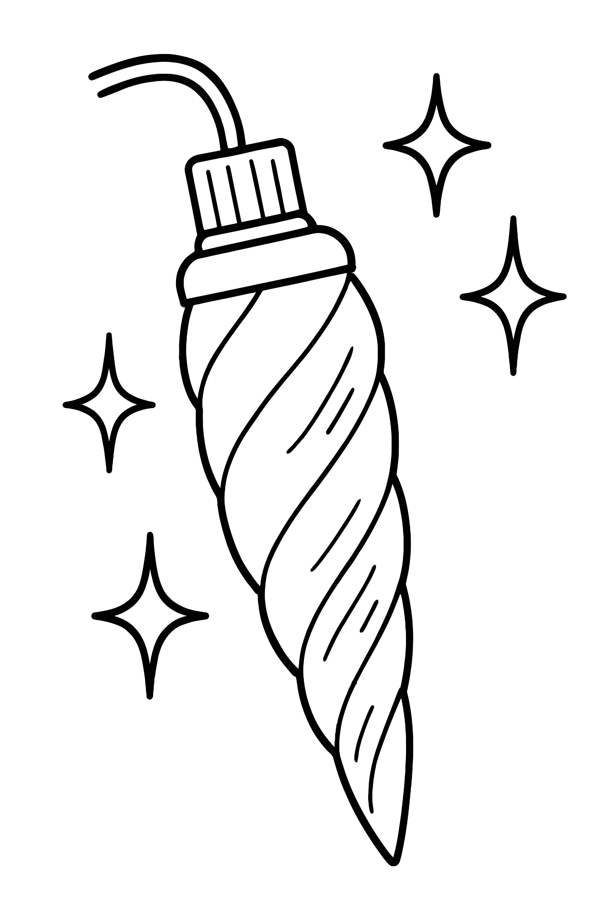 Coloring page of a twisted icicle Christmas light bulb surrounded by sparkling stars