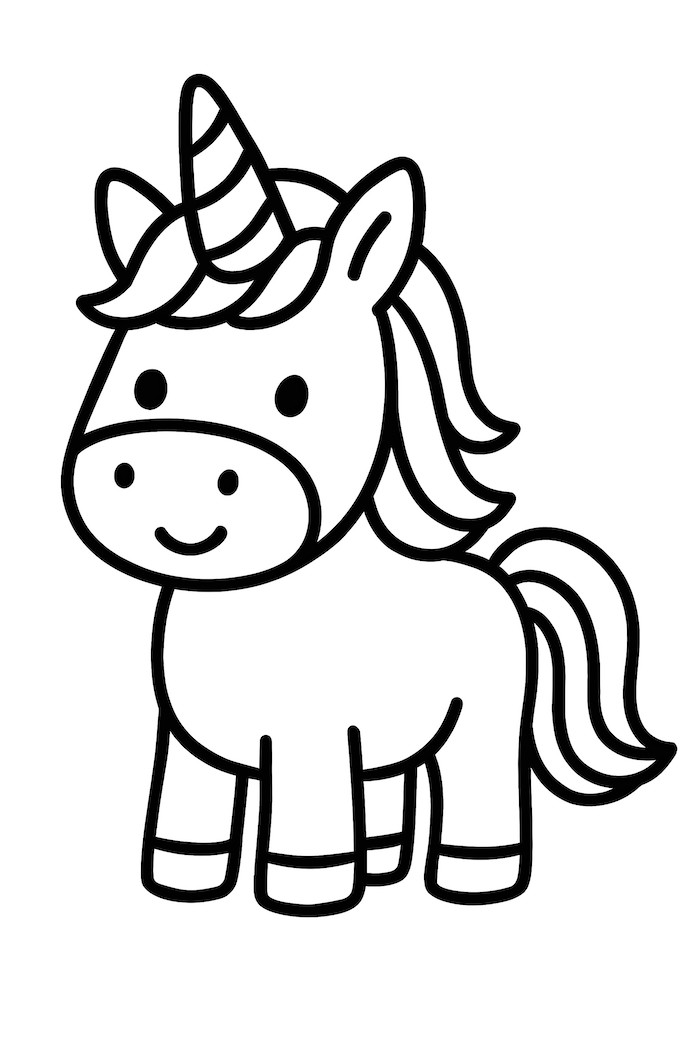 Unicorn with a candy cane striped horn and a playful expression, featuring a flowing mane and tail