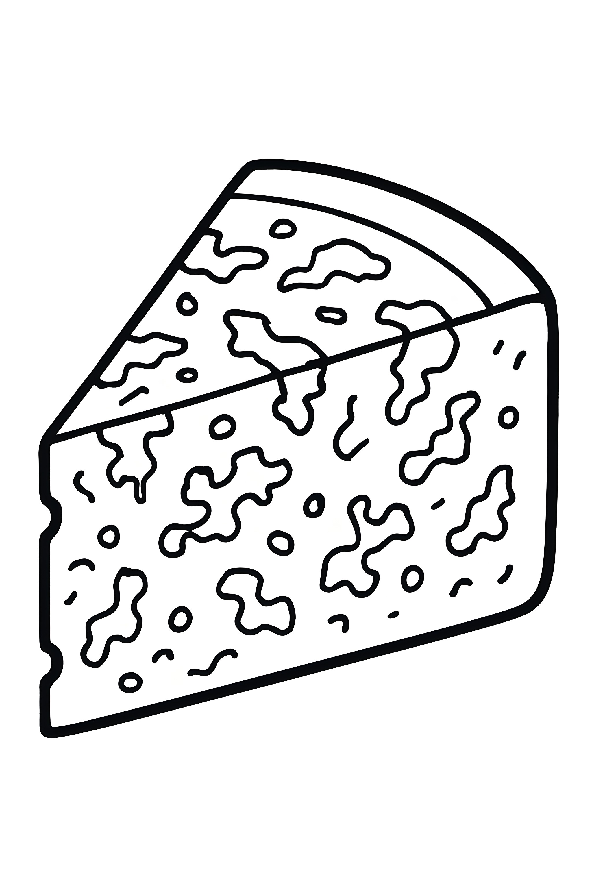 Coloring page featuring a wedge of gorgonzola cheese with distinctive blue veins and a textured surface