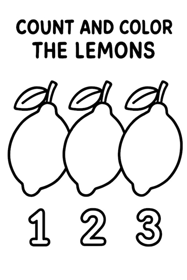 Three outlined lemons in a row, numbered 1 to 3, with leaves attached