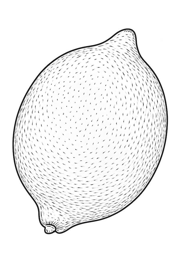 Coloring page of a close-up view of a textured lemon surface with distinctive dimples and shading patterns