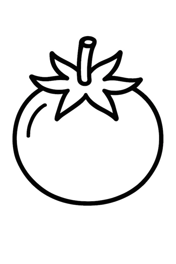 Cherry tomato with a stem and leafy crown, isolated on a plain background